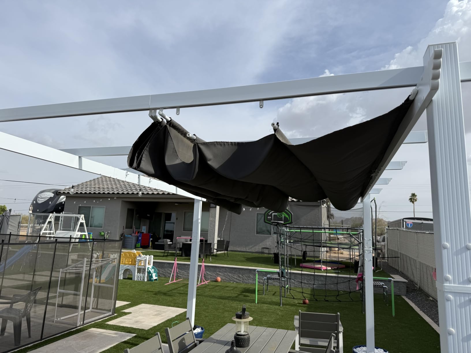 PURPLE LEAF Patio Pergola 10' x 13' Retractable Canopy Metal Frame, White customer photo 2