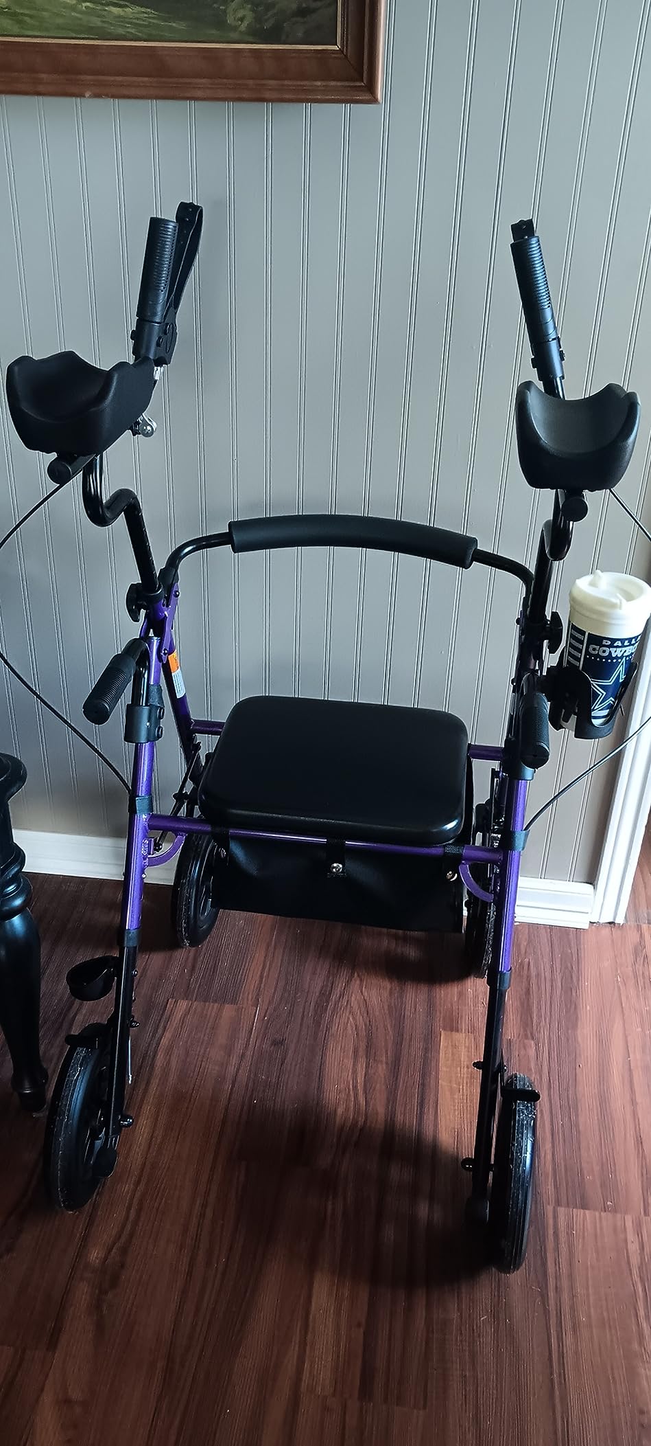 ELENKER All-Terrain Upright Rollator Walker, Stand Up Rolling Walker with 10’’Big PU Wheels and Adjustable Padded Armrests for Seniors from 4’8”to 6'4”, Red customer photo 1