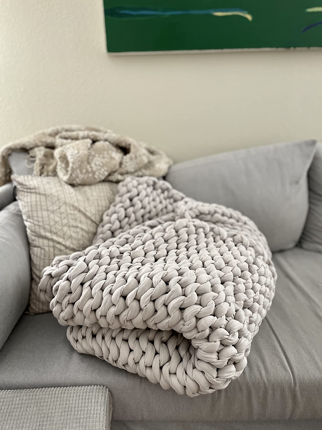 Bearaby Cotton Hand-Knit Weighted Blankets for Adults - Chunky Knit Blanket - Sustainable, Breathable, Organic, Cooling Weighted Blanket - Machine Washable (Moonstone Grey, 15 lbs, 40