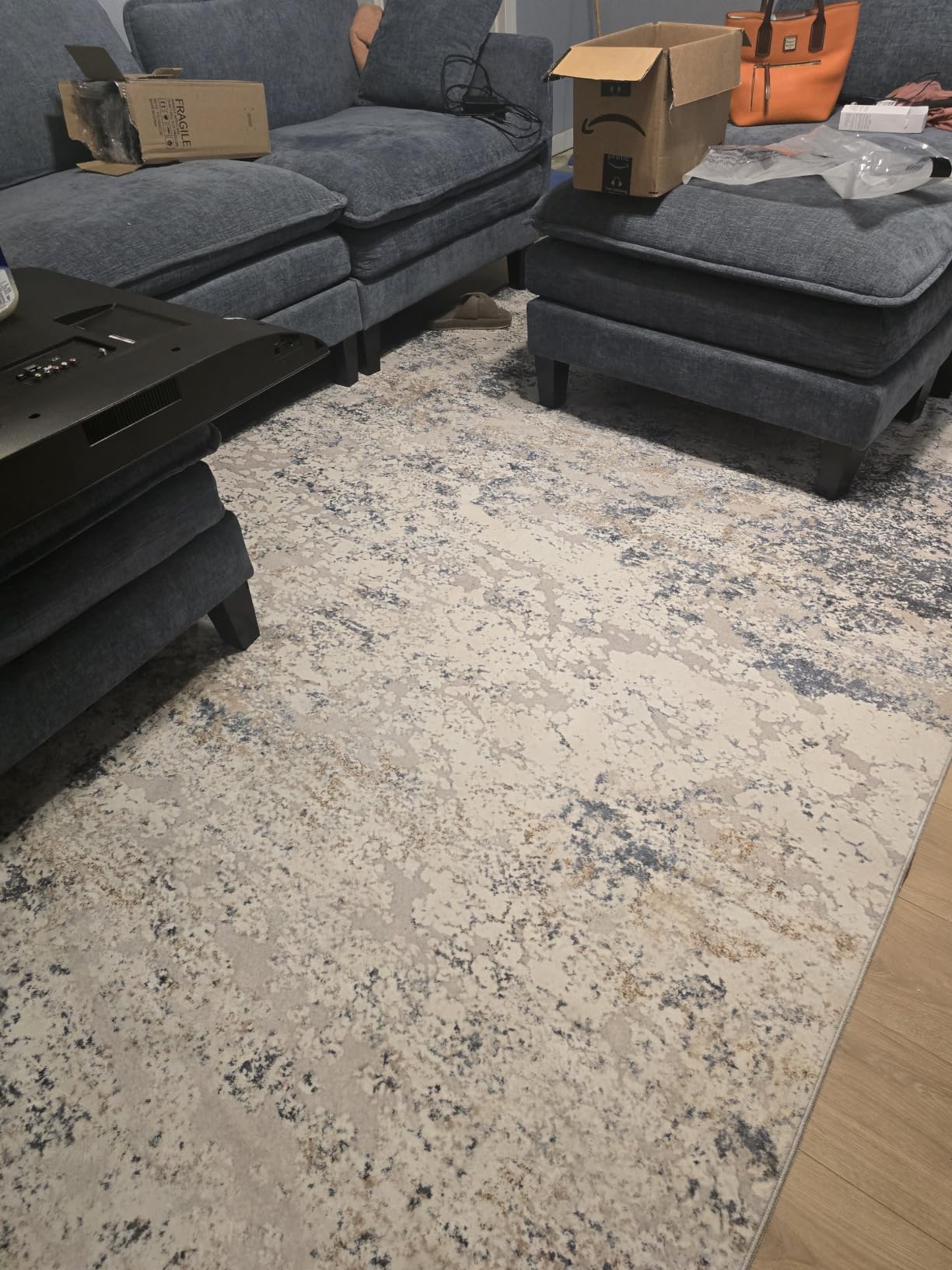 DMOYEST Area Rug Living Room Rugs 9x12 Washable Abstract Grey Carpet customer photo 2