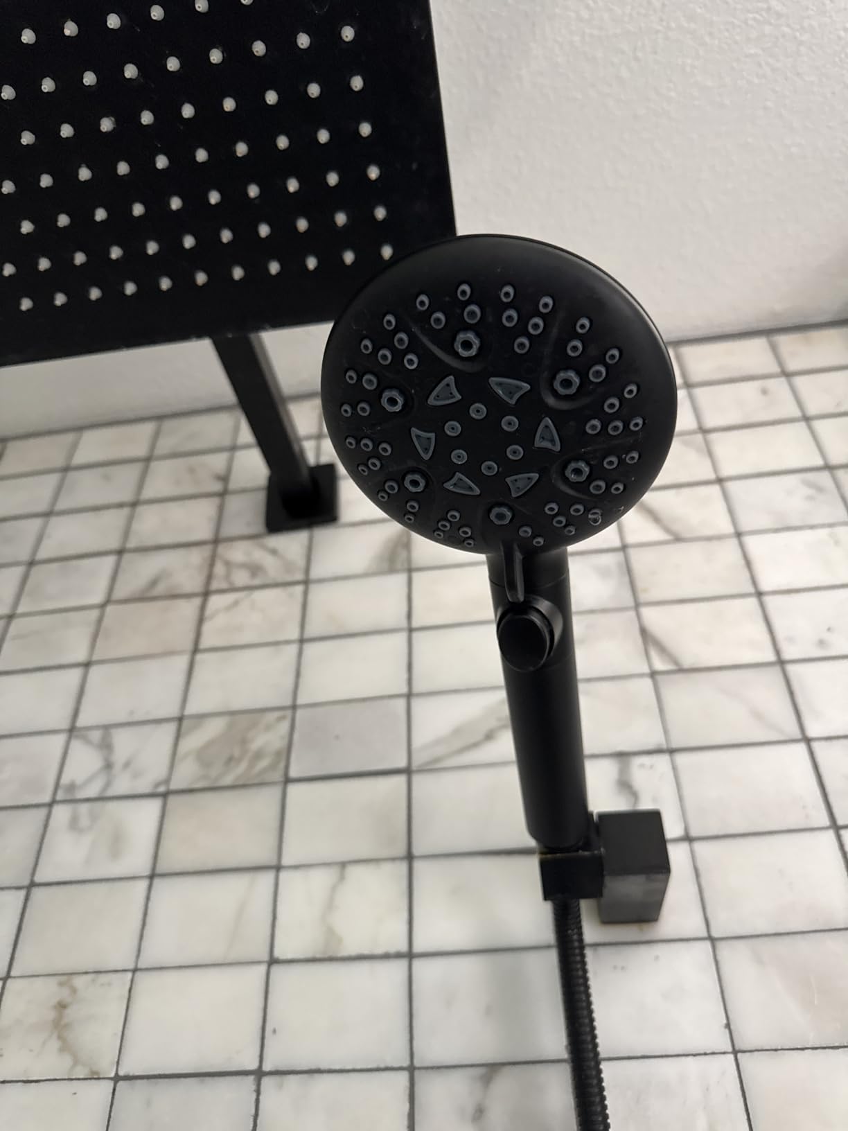 GwernKB Handheld Shower Head with On Off Switch 8-Mode High Pressure Showerhead with 79 Inches Extra-long Stainless Steel Hose and Bracket PLUS Extra Low-Reach Adhesive Wall Mount for Kids,Silver… customer photo 1