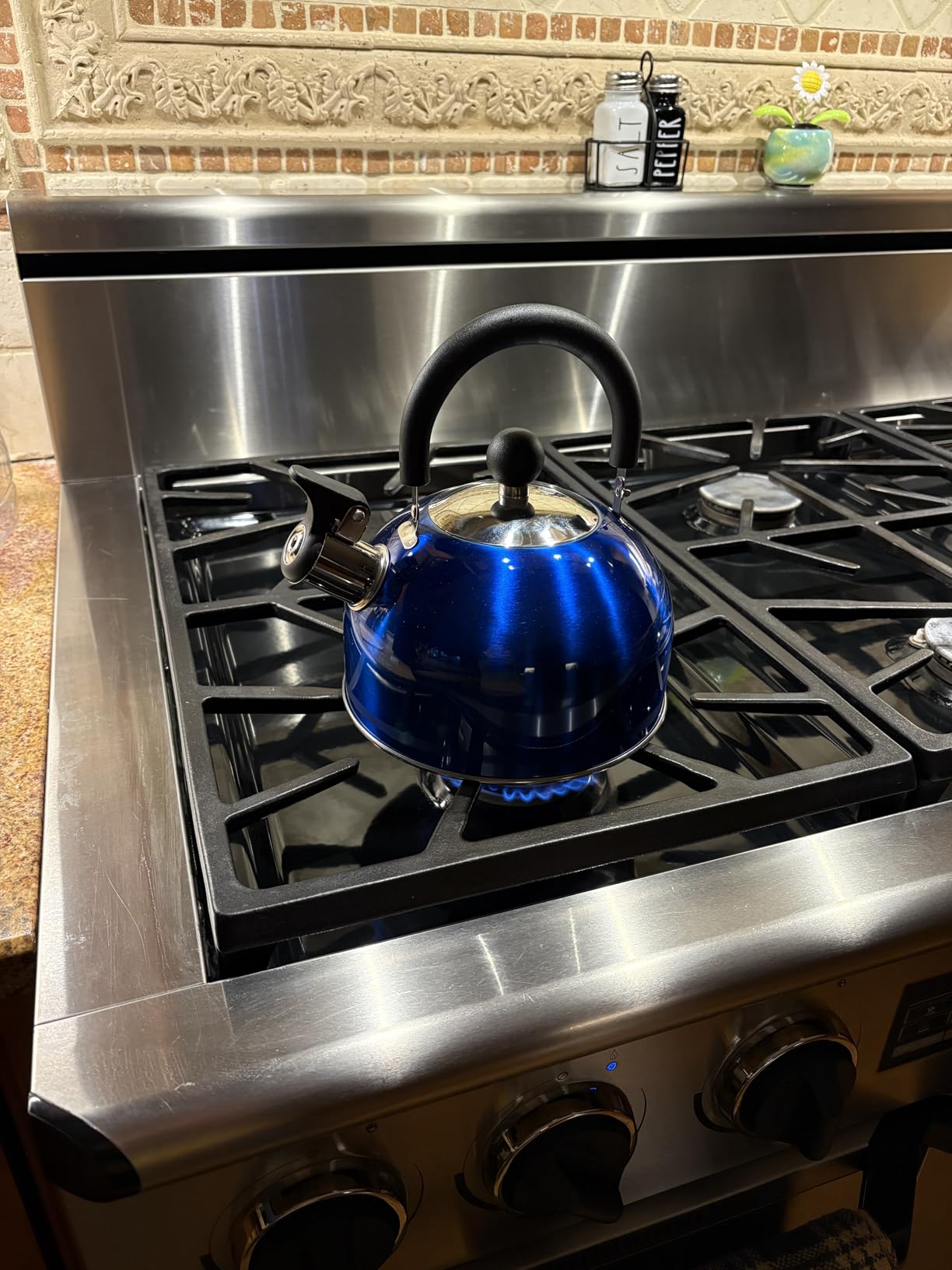 Lily's Home 2 Quart Stainless Steel Whistling Tea Kettle, the Perfect Stovetop Tea and Water Boilers for Your Home, Dorm, Condo or Apartment. (Blue) customer photo 2