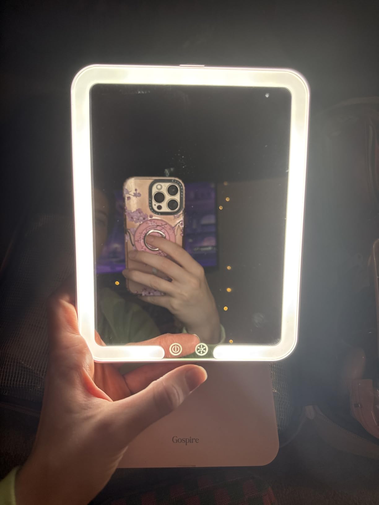 Gospire Travel Makeup Mirror with Lights and Magnification 10X, Pink customer photo 1