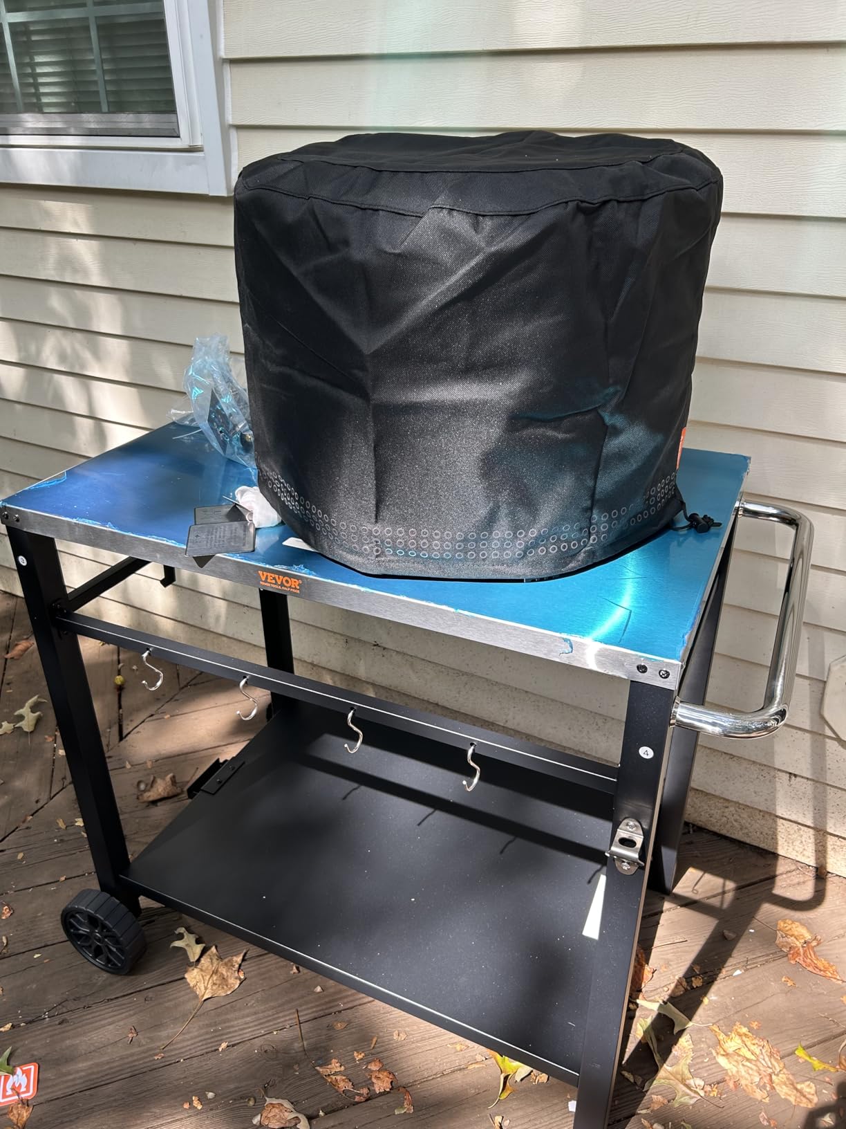 VEVOR Outdoor Grill Dining Cart with Double-Shelf, BBQ Movable Food Prep Table, Multifunctional Stainless Steel Table Top, Portable Modular Carts for Pizza Oven, Worktable with 2 Wheels, Carry Handle customer photo 2