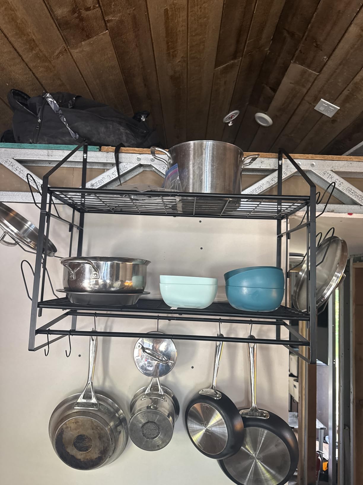 VyGrow 28 Inch Pot Rack Wall Mounted, 2 Tier Pots and Pans Organizer with 20 Hooks and 6 Pot Lid Holders, Heavy Duty Steel Pot and Pan Hanger for Kitchen Cookware Utensils Storage 34.7