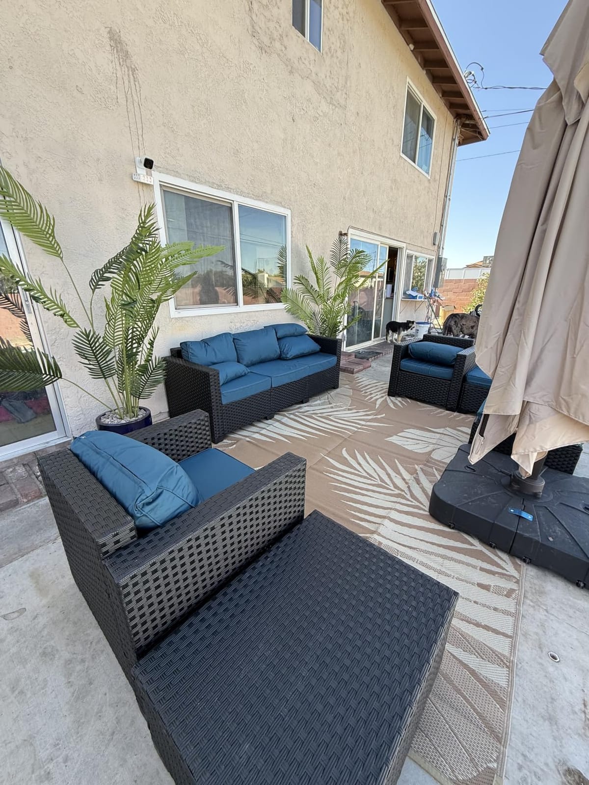 Outdoor Patio Furniture 60000 BTU Outdoor Propane Fire Pit Table Patio Furniture Set 45 In Outdoor Fire Pits 7 Pieces Patio Sofa Outdoor Chairs Anti-slip Cushions Waterproof Covers, Peacock Blue customer photo 2
