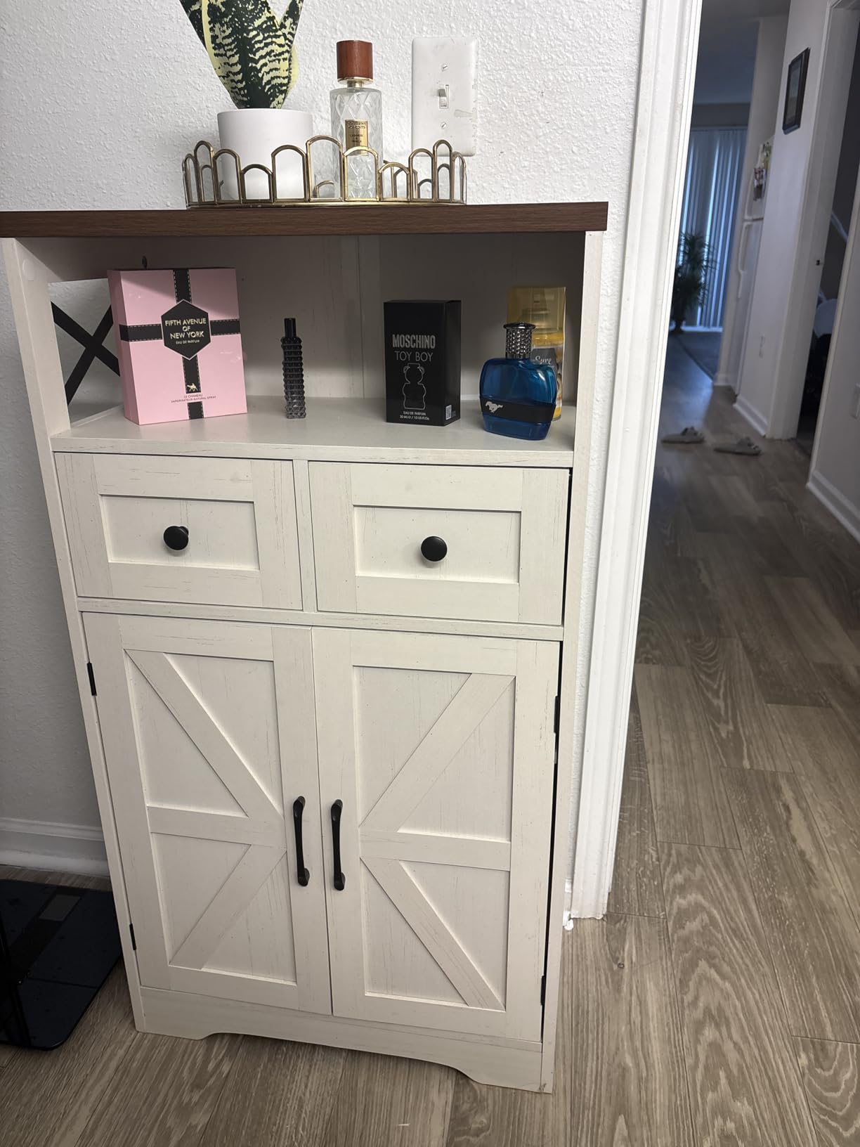 Farmhouse Storage Cabinet with Drawers, Small Kitchen Pantry Cabinet, White customer photo 2