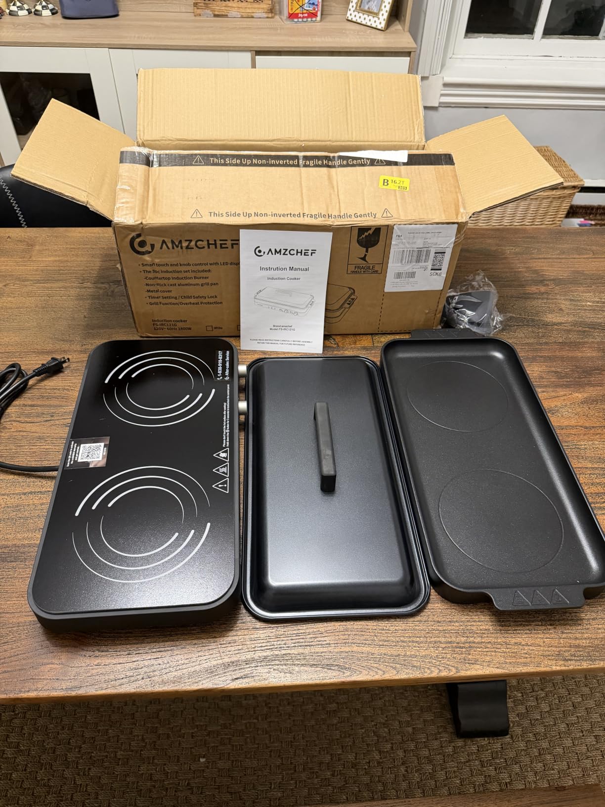 AMZCHEF Double Induction Cooktop, 1800W 2 Burner with Griddle Pan, Grey customer photo 2