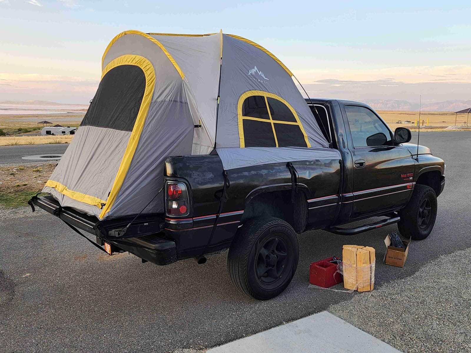 Pickup Truck Tent, Fit 5.5-6, 6.5ft Truck Bed, Waterproof PU3000 high Density Polyester Oxford, Windproof Pole and Insect-Prevention Double Layer Mesh Window & Door, Unique Rear Window Pipe customer photo 1