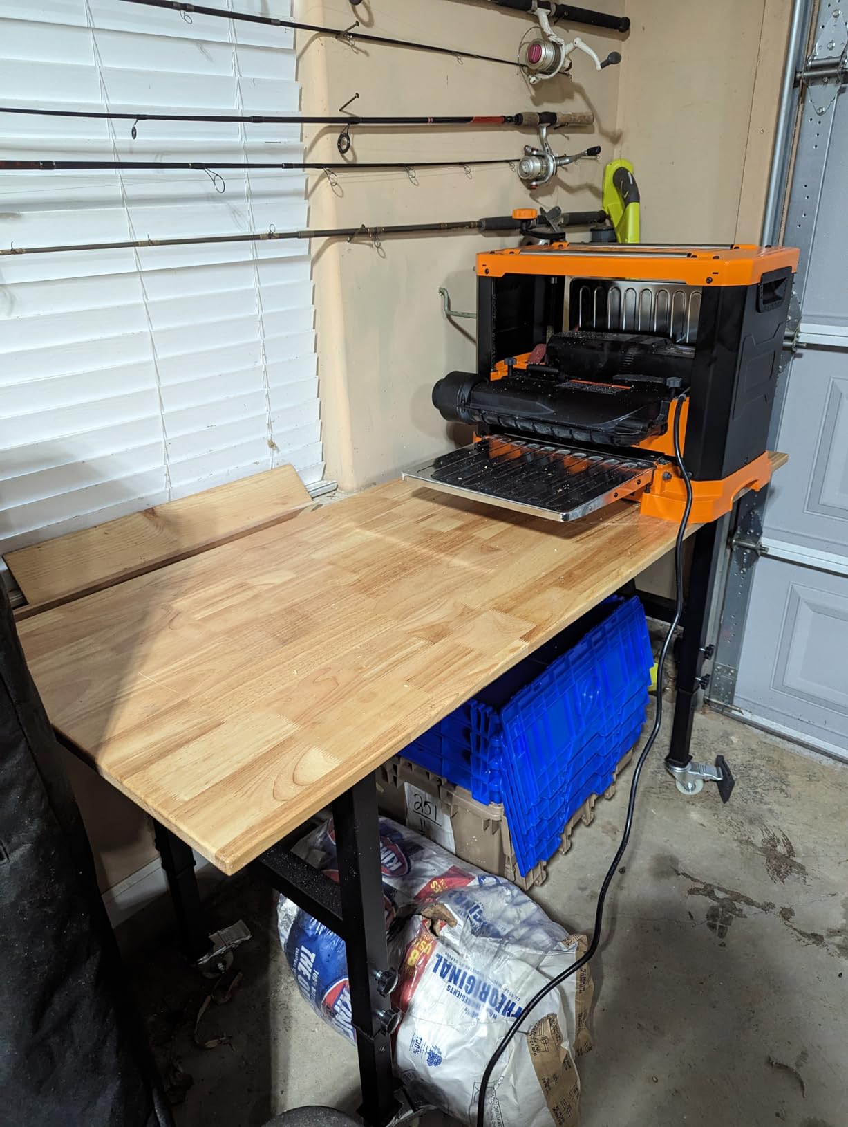 60” Heavy-Duty Solid Wood Work Bench Work Table with Wheels, Adjustable Height Portable Workbench with Power Outlets, 3000 Lbs Capacity Workstation for Garage, Workshop customer photo 2