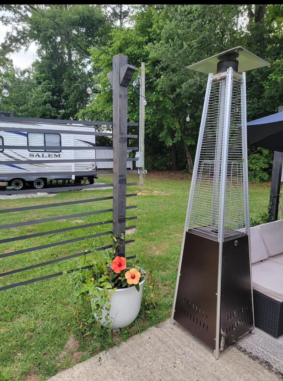 Flame Pyramid Pool Heater, Stainless Steel Triple Safety Protection Patio Heater with Patio Cover, Warm Glass Tube Portable Heater with Durable Wheels-Stainless Steel Color customer photo 1