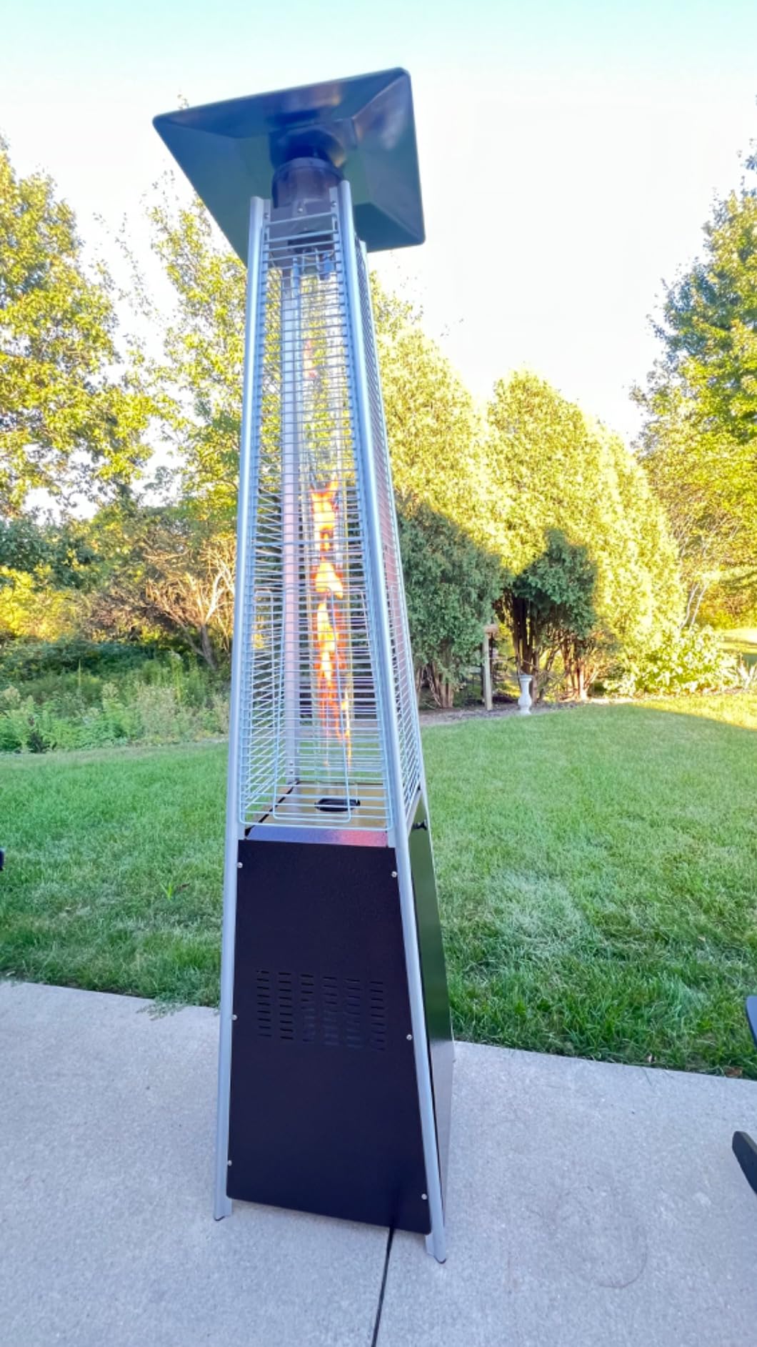Flame Pyramid Pool Heater, Stainless Steel Triple Safety Protection Patio Heater with Patio Cover, Warm Glass Tube Portable Heater with Durable Wheels-Stainless Steel Color customer photo 2