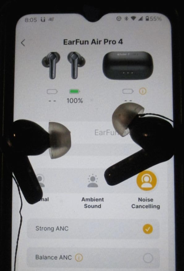 EarFun Air Pro 4 Adaptive Hybrid Noise Canceling Wireless Earbuds, Qualcomm Snapdragon Sound, aptX™ Lossless, 6 Mics AI CVC 8.0 Call, LDAC Hi-Res Audio, 52H Playtime, Bluetooth 5.4, in-Ear Detection customer photo 2