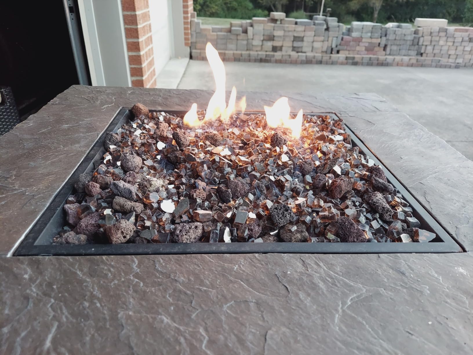 Goaste 12lbs Fire Pit Glass, 1/2 Inch Reflective Fire Glass, Decorative Tempered Glass Rocks for Fire Pit, Fire Table, Gas Fireplace, Safe for Outdoors and Indoors, High Luster Copper customer photo 1