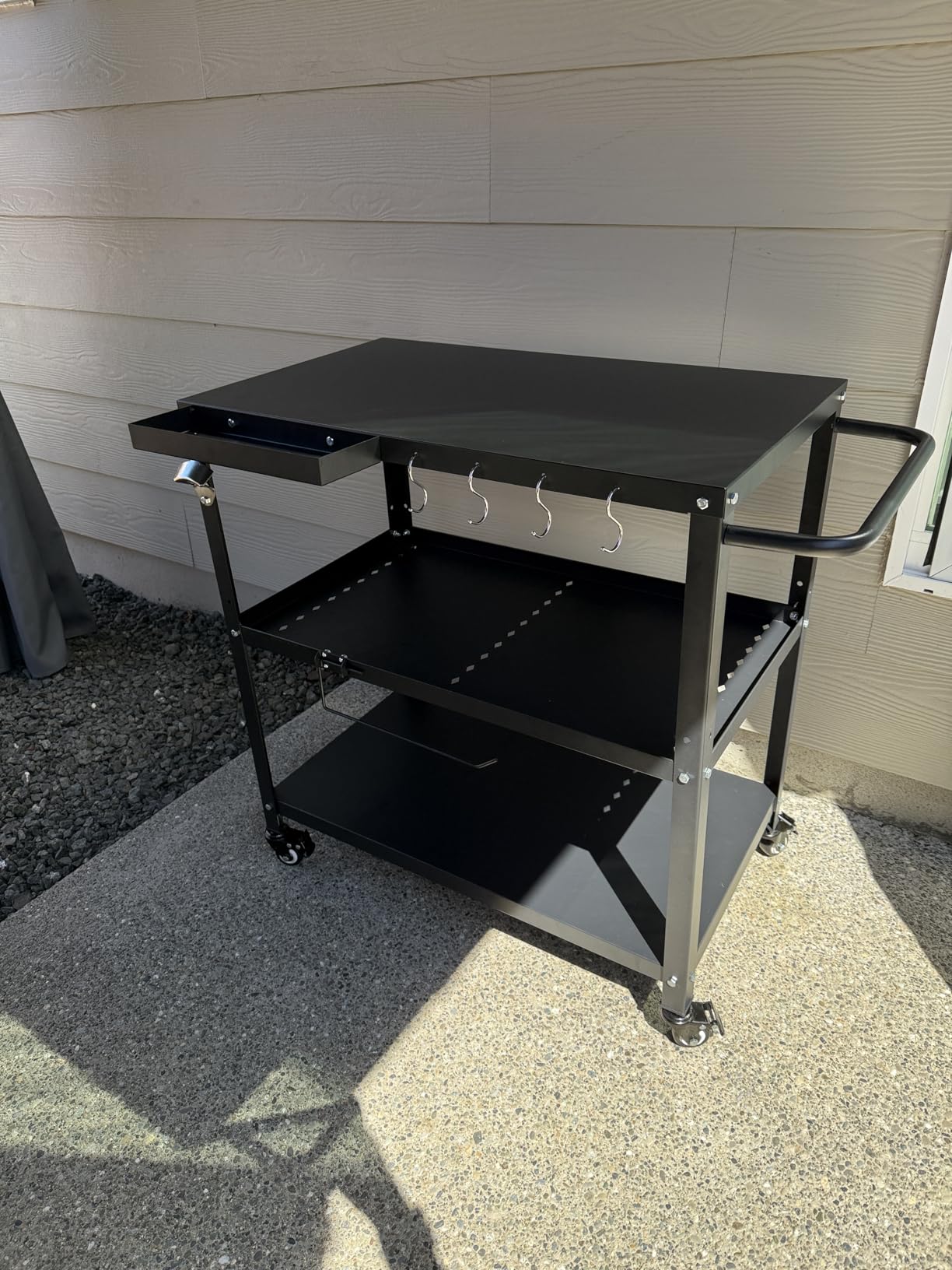 Outdoor Grill Cart Table, Pizza Oven Stand with Casters, Black customer photo 1