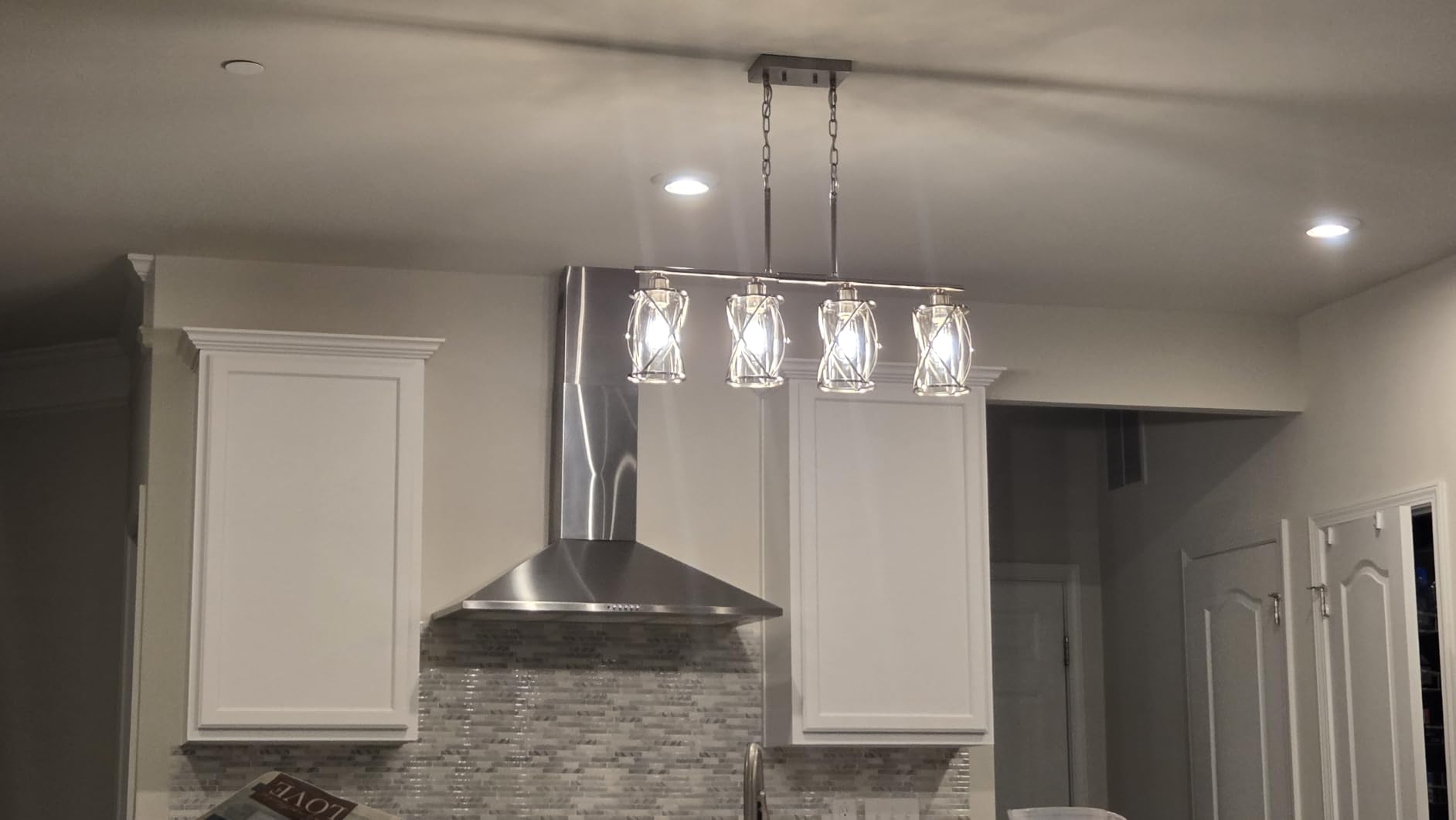 4-Light Kitchen Island Lighting, Modern Black Dining Room Light Fixtures with Clear Glass, Farmhouse Industrial Linear Chandelier Pendant Light with Adjustable Chain, CH9176BK-4IS customer photo 2