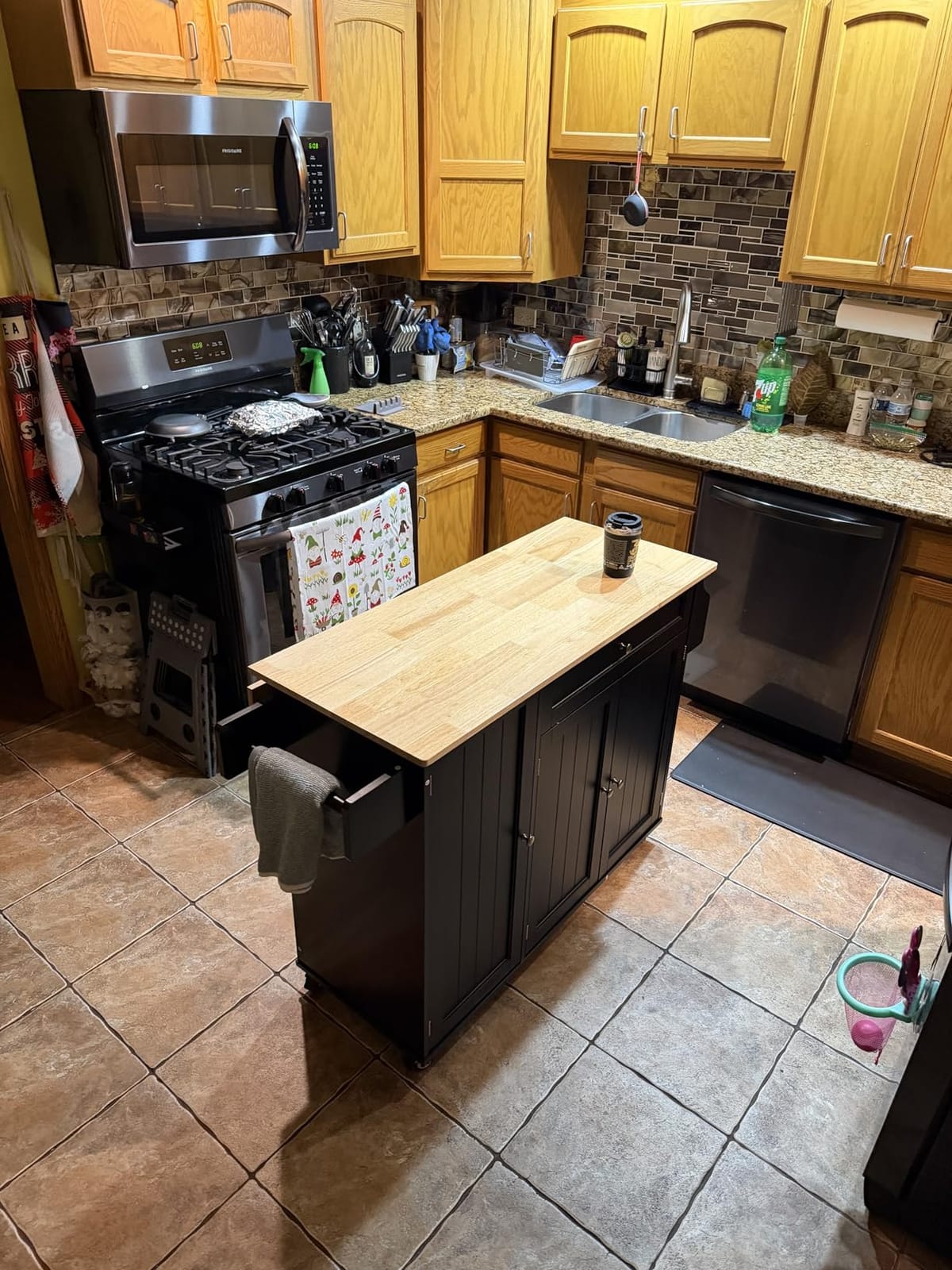Ahomly Rolling Kitchen Island with Storage, Drop Leaf and Drawer, White customer photo 1