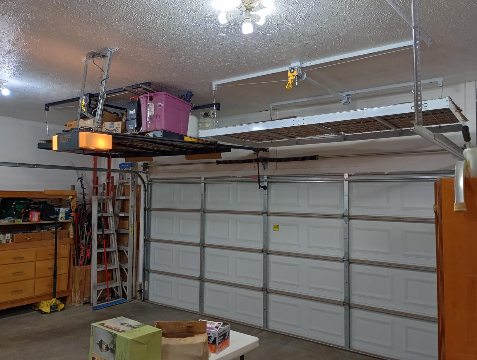 Garage Ceiling Storage Racks – 4x8 FT Overhead Garage Storage Rack with Safety Lock, Heavy-Duty Ceiling Mounted Lift System and Storage Organizer, Ideal for Maximizing Overhead Space, 325 lbs Capacity customer photo 2