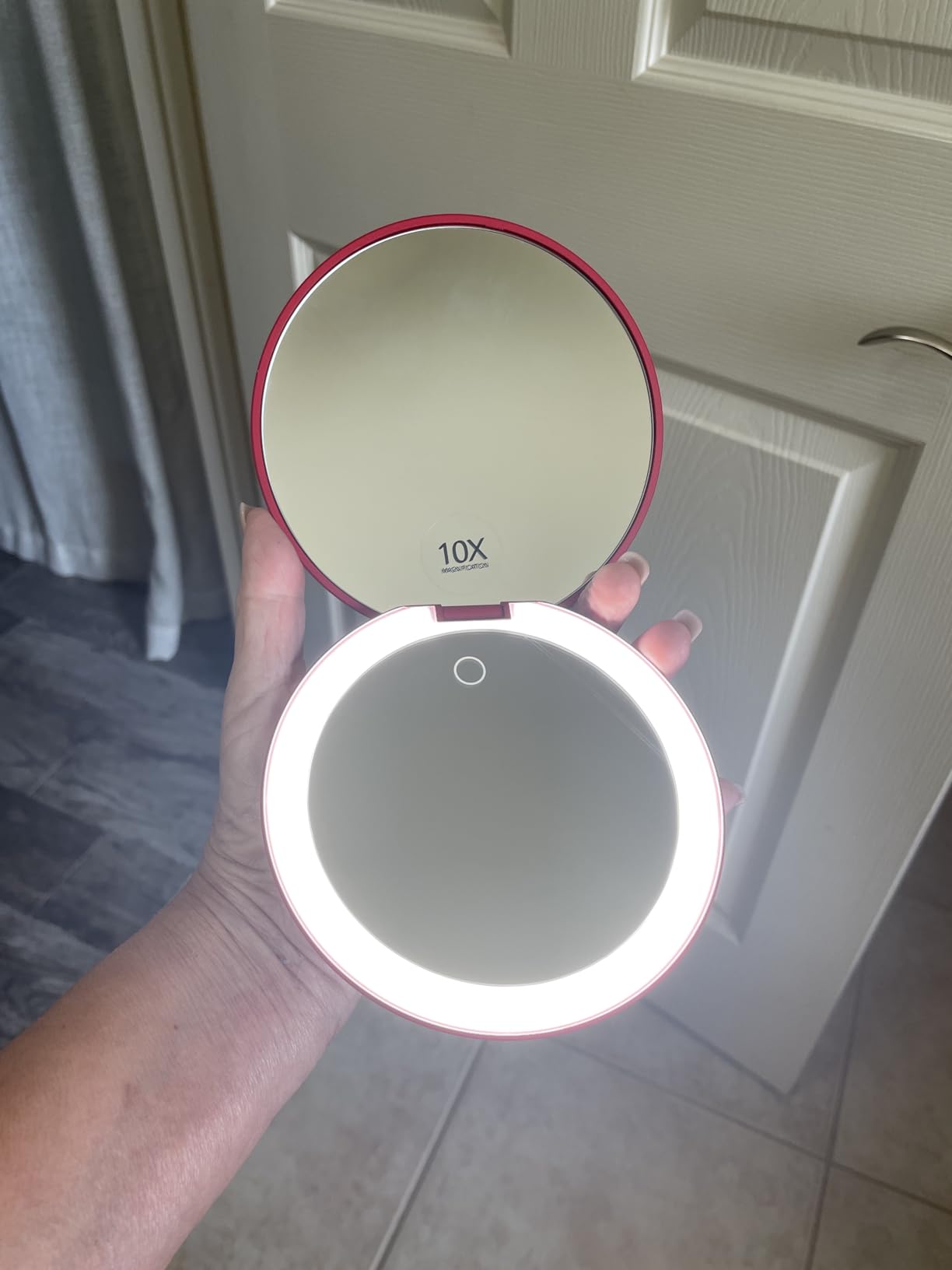 Fancii Taylor LED Lighted Travel Makeup Mirror, Rechargeable, 10x /1x Magnifying, Tru-Glow Lighting System, XL Large 5” Wide | Compact Mirror for Purses (Marble Rose) customer photo 2