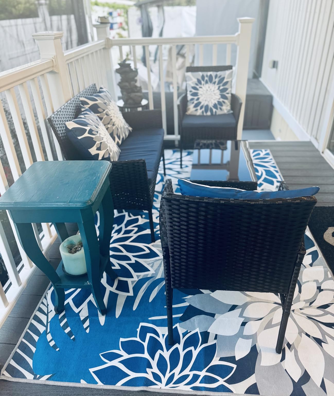 Gotland 4-Piece Outdoor Patio Furniture Set, Wicker Rattan Chairs & Sofa with Cushions and Glass Coffee Table, Conversation Set for Backyard, Lawn, Porch, Pool, Garden (Navy-2) customer photo 2
