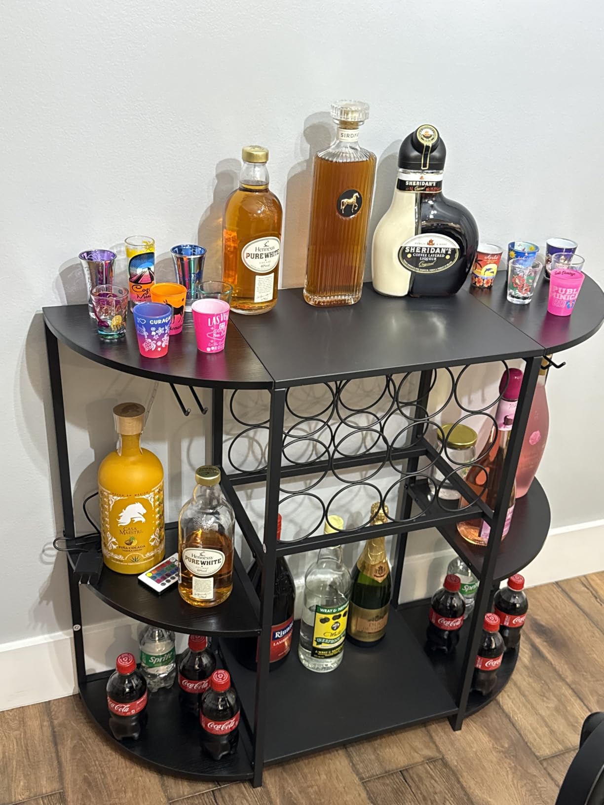 JKsmart Wine Bar Cart with LED Lights, Mini Wine Rack with Storage and Glass Holder, Small Home Bar Cart for Liquor, 3-Tier Bar Table for Kitchen, Dining Room, Living Room, Rustic Brown customer photo 2