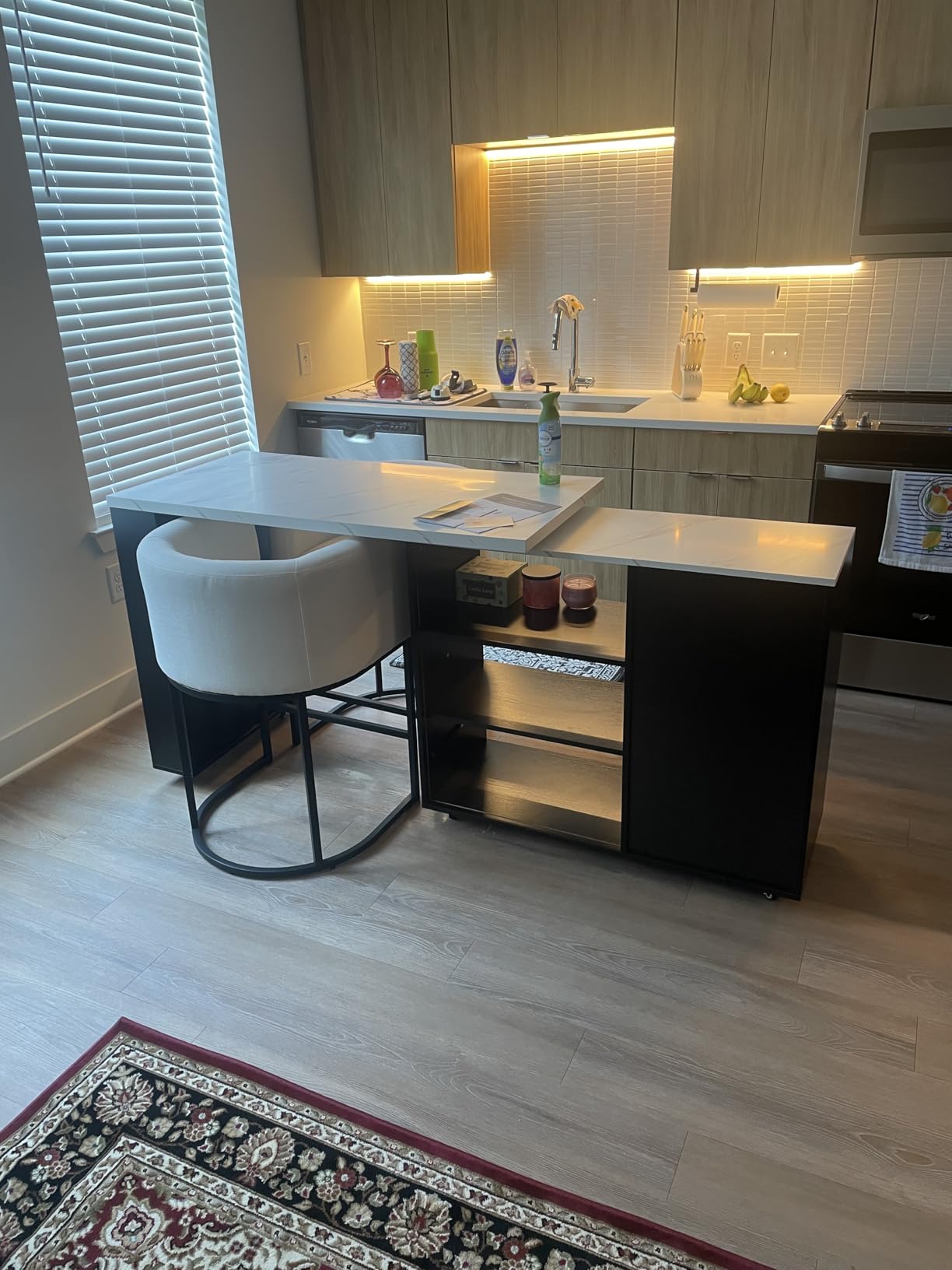 HSH 72” Rolling Kitchen Island with Seating & Storage on Wheels, White Oak customer photo 2