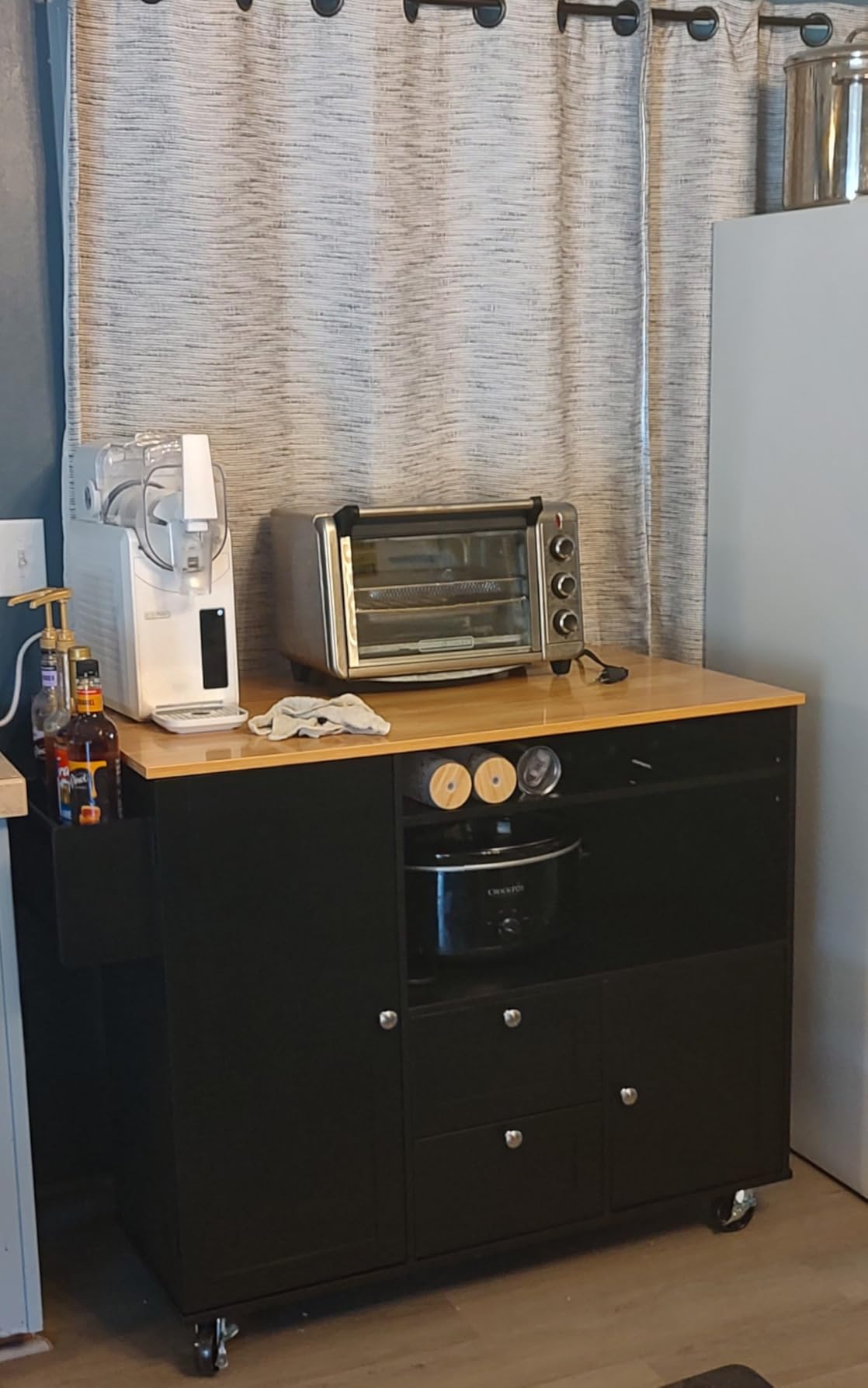 Rolling Kitchen Island with Storage Cabinet, 41.3'' Width Kitchen Cart with Desktop Drop Leaf Countertop, Portable Mobile Island with Towel Rack, Spice Rack Shelf and Lockable Wheels, Black customer photo 2