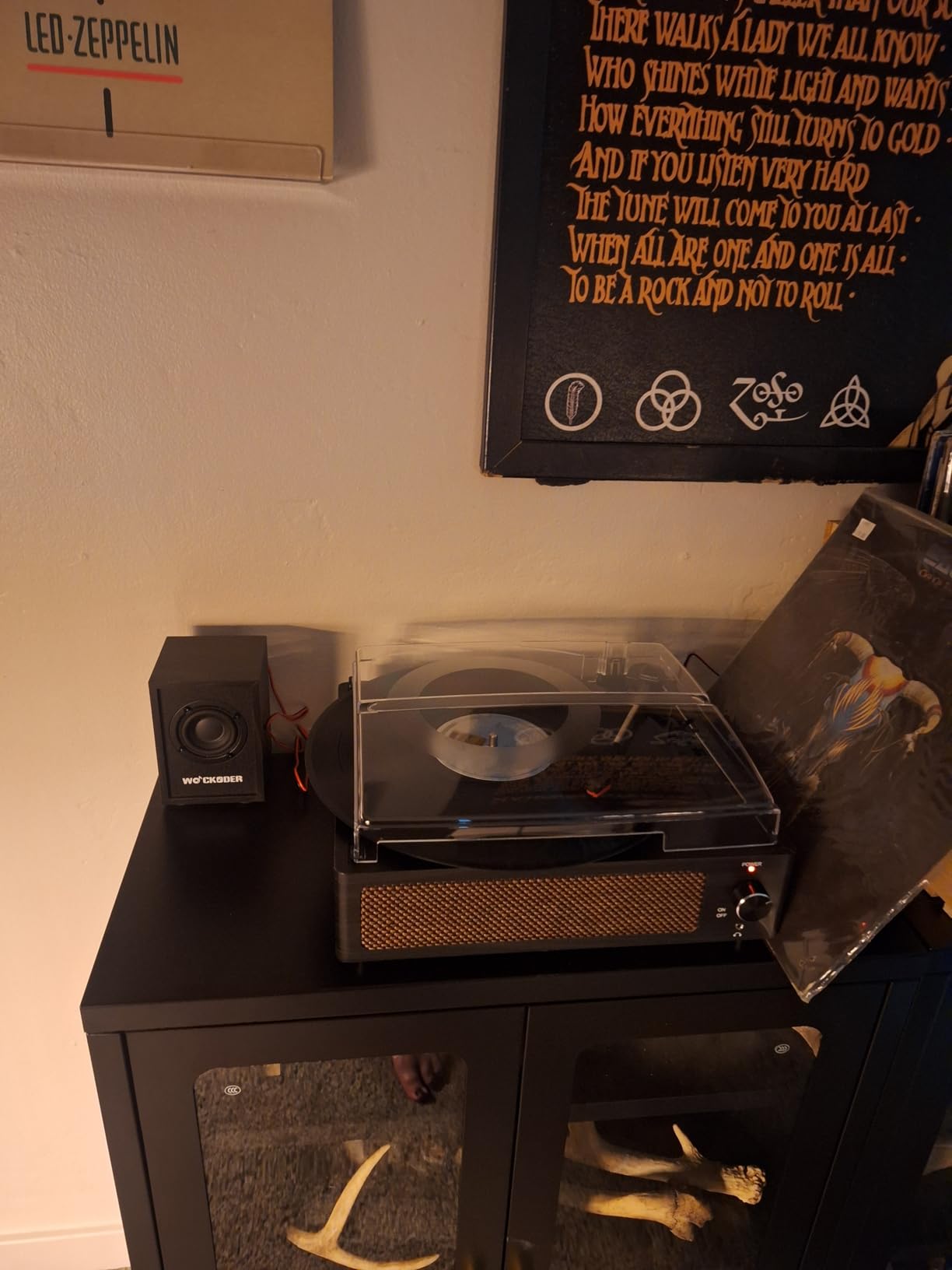 Vinyl Record Player with 2 External Passive Speakers,Black Wooden customer photo 2