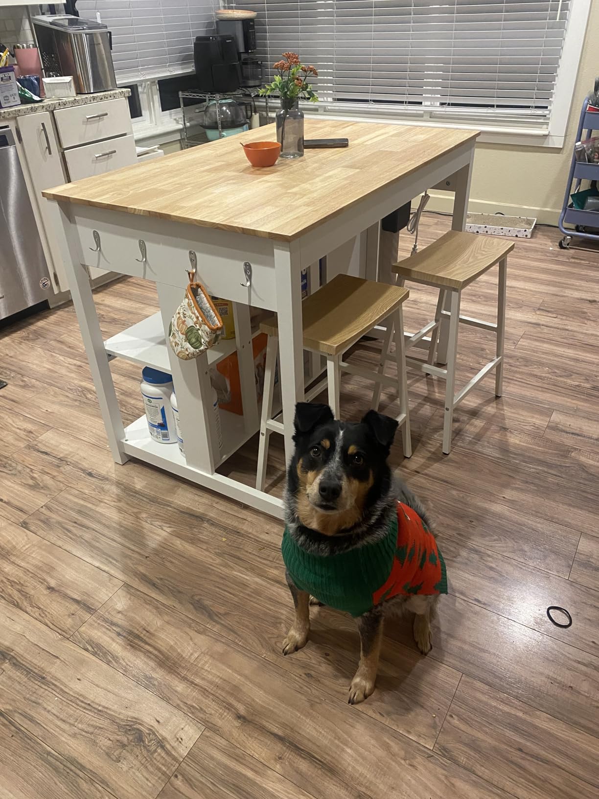 DynJest Kitchen Island with Storage and Seating Include 2 Bar Stools, White customer photo 1