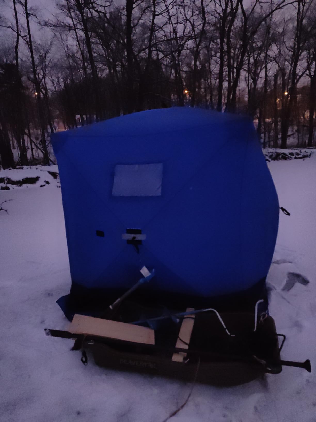 Garvee Pop Up Ice Fishing Tent Insulated Ice Fishing Shelter Portable Hub-Style Shelter Shanty Windproof and Warm, Multiple Sizes for 6-8 Person, Red, 6x11.7x6.6 Ft customer photo 2