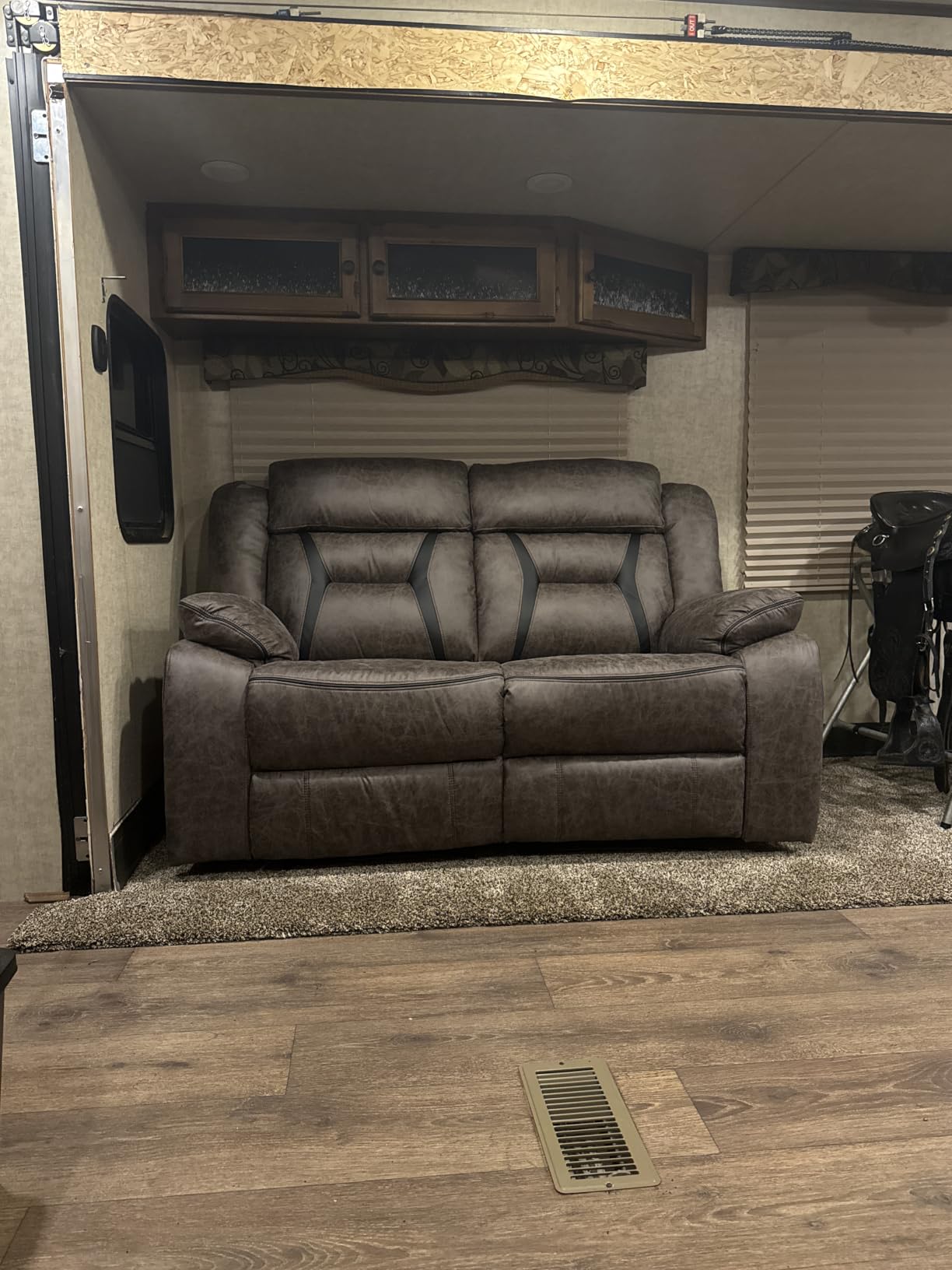 EBELLO Faux Leather Reclining Sectional Sofa Set for Living Room, 1 Recliner Chair and L-Shaped Reclining Couches Home Furniture Set with Center Console, Hidden Cup Holders and Storage, Brown customer photo 1