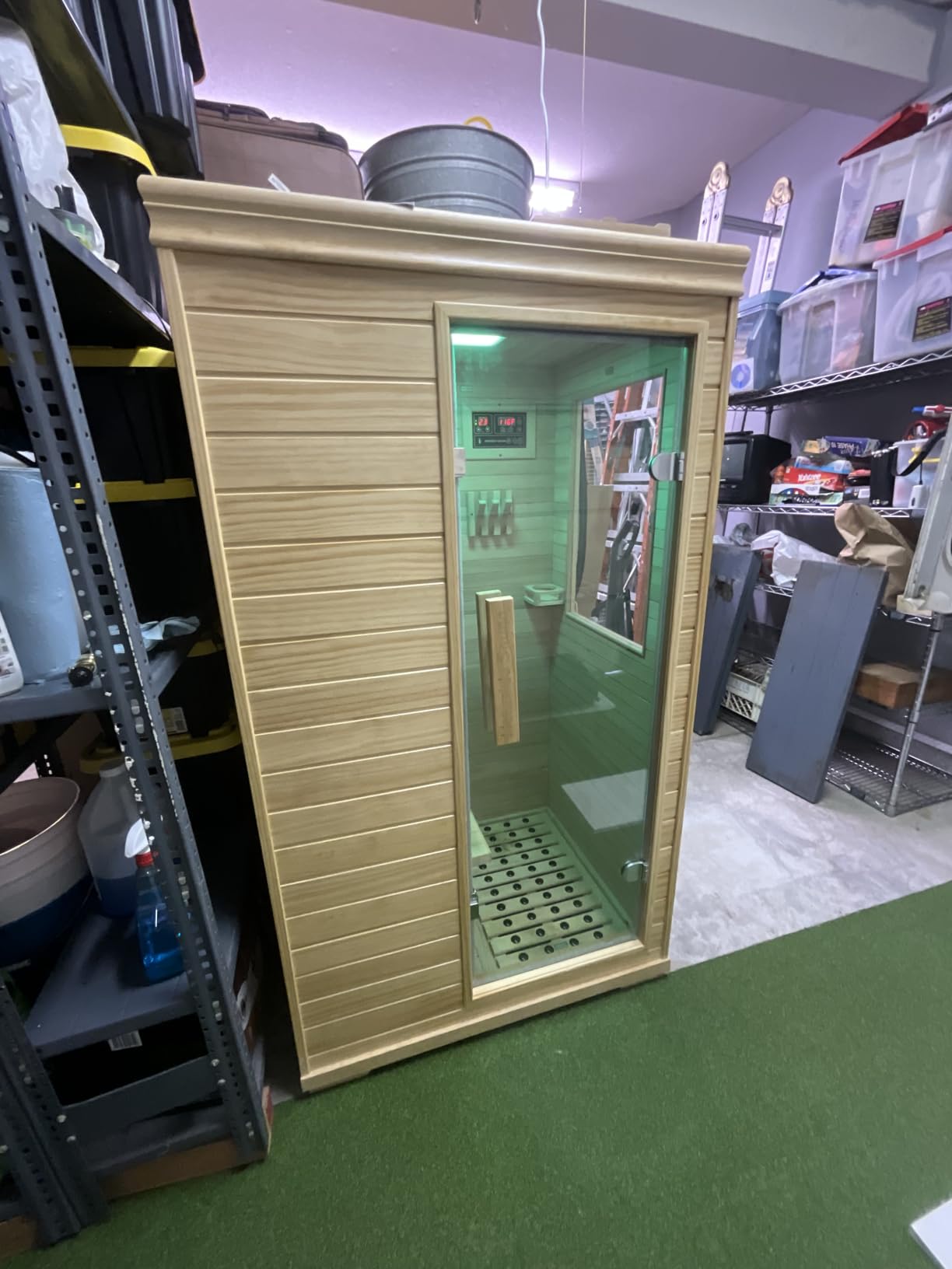 1-Person Low EMF Far Infrared Sauna for Home Use, 900W Canadian Hemlock Wood Sauna with Bluetooth Music & Led Read Light, Easy Assembly for Bedroom, Gym, or Basement（57.9 * 27 * 32IN） customer photo 2