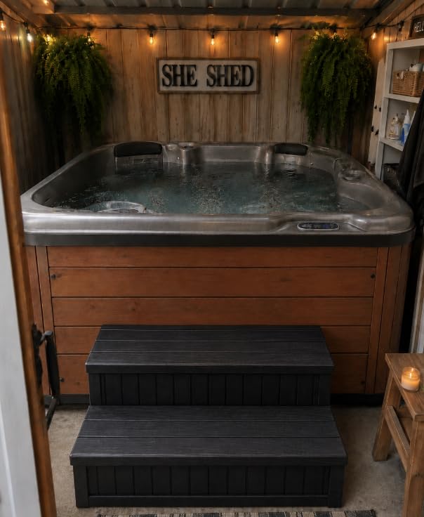 Plastic Hot Tub Steps with Storage, Spa Steps Outdoor Stairs, 36.6 Inches Long - Non-Slip All Weather Top & Feet, 32 Gallon Capacity, Waterproof for Porch/RV/Deck, Sturdy Plastic Frame, Black customer photo 2
