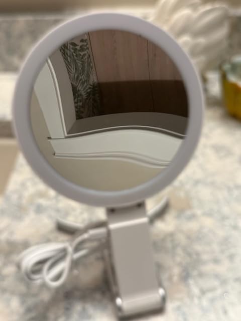 MIYADIVA Travel Makeup Mirror with Lights, Height Adjustable 30X/1X Double-Sided Magnifying Mirror, Portable Vanity Mirror with Digital Display & Phone Holder, Handheld Tabletop Hanging, Rose Gold customer photo 1