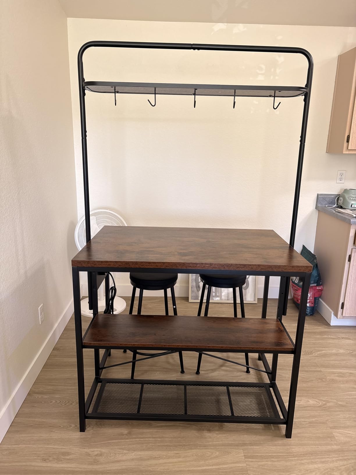 Garvee 3-Tier Small Kitchen Island with Power Outlet&2 Bar Stools, Vintage customer photo 1