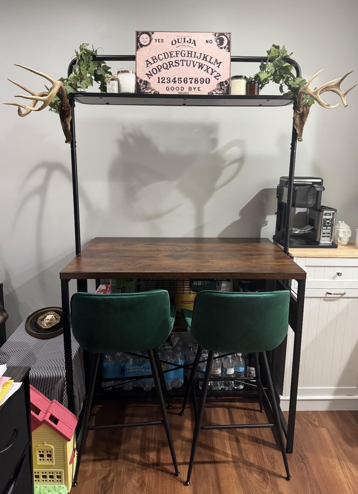 Garvee 3-Tier Small Kitchen Island with Power Outlet&2 Bar Stools, Vintage customer photo 2