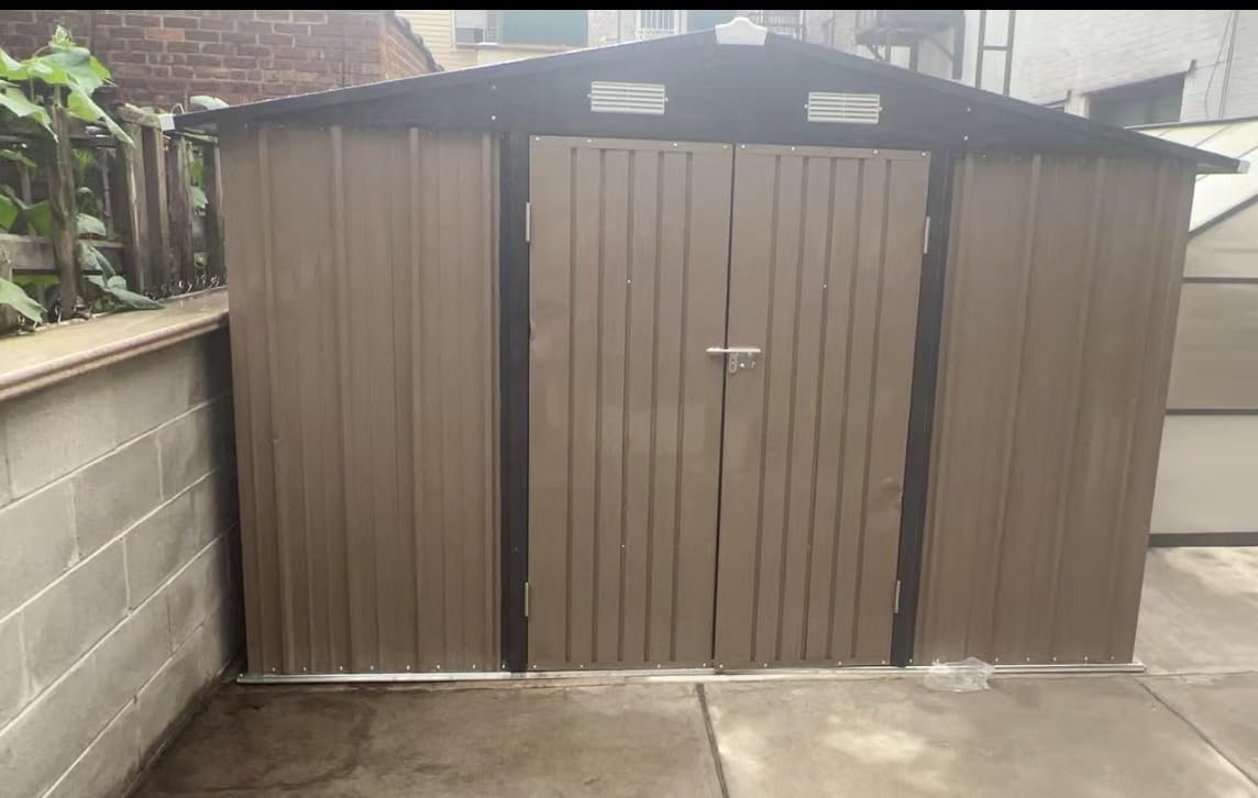 Aoxun 14x12 FT Outdoor Storage Shed, Metal Shed with Lockable Doors, Brown customer photo 2