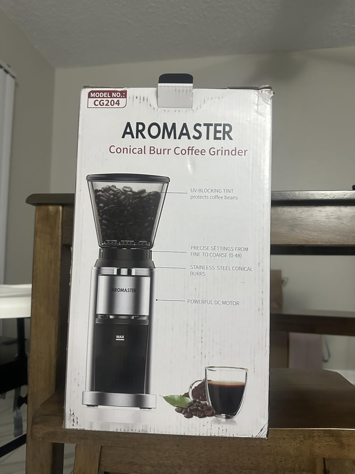 Aromaster Conical Coffee Bean Grinder, 48 Settings, Anti-Static, Sliver customer photo 2