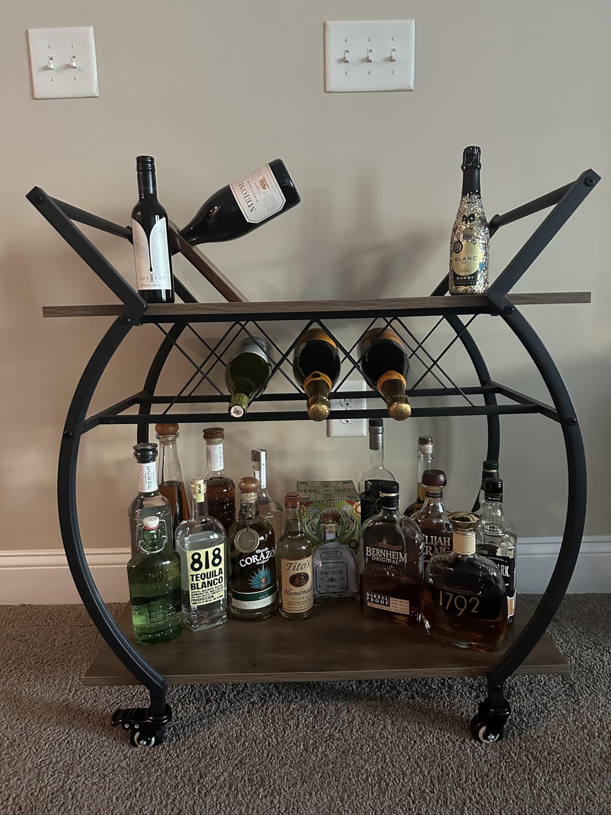LVB Gold Bar Cart with Wheels, Modern White Marble Home Bar Serving Cart customer photo 2