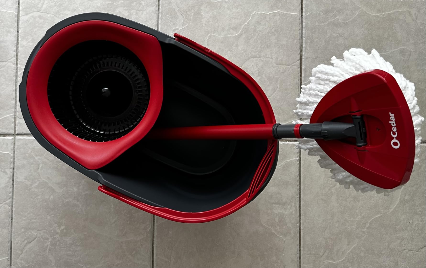 O-Cedar EasyWring Microfiber Spin Mop, Bucket Floor Cleaning System, Red, Gray, Standard customer photo 1