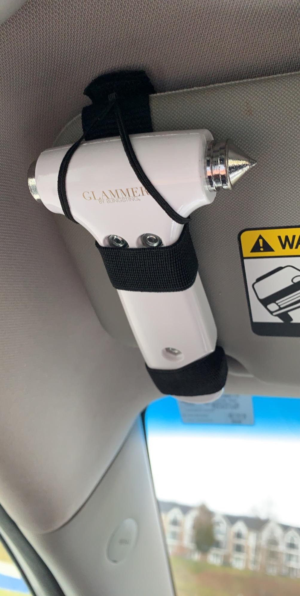 BLINGSTING Safety Hammer - Emergency Automotive Escape Tool with Window Breaker, Seat Belt Cutter & Adjustable Car Visor Strap - Tempered Glass Breaker - Steel Blade - White (1 Count) customer photo 1