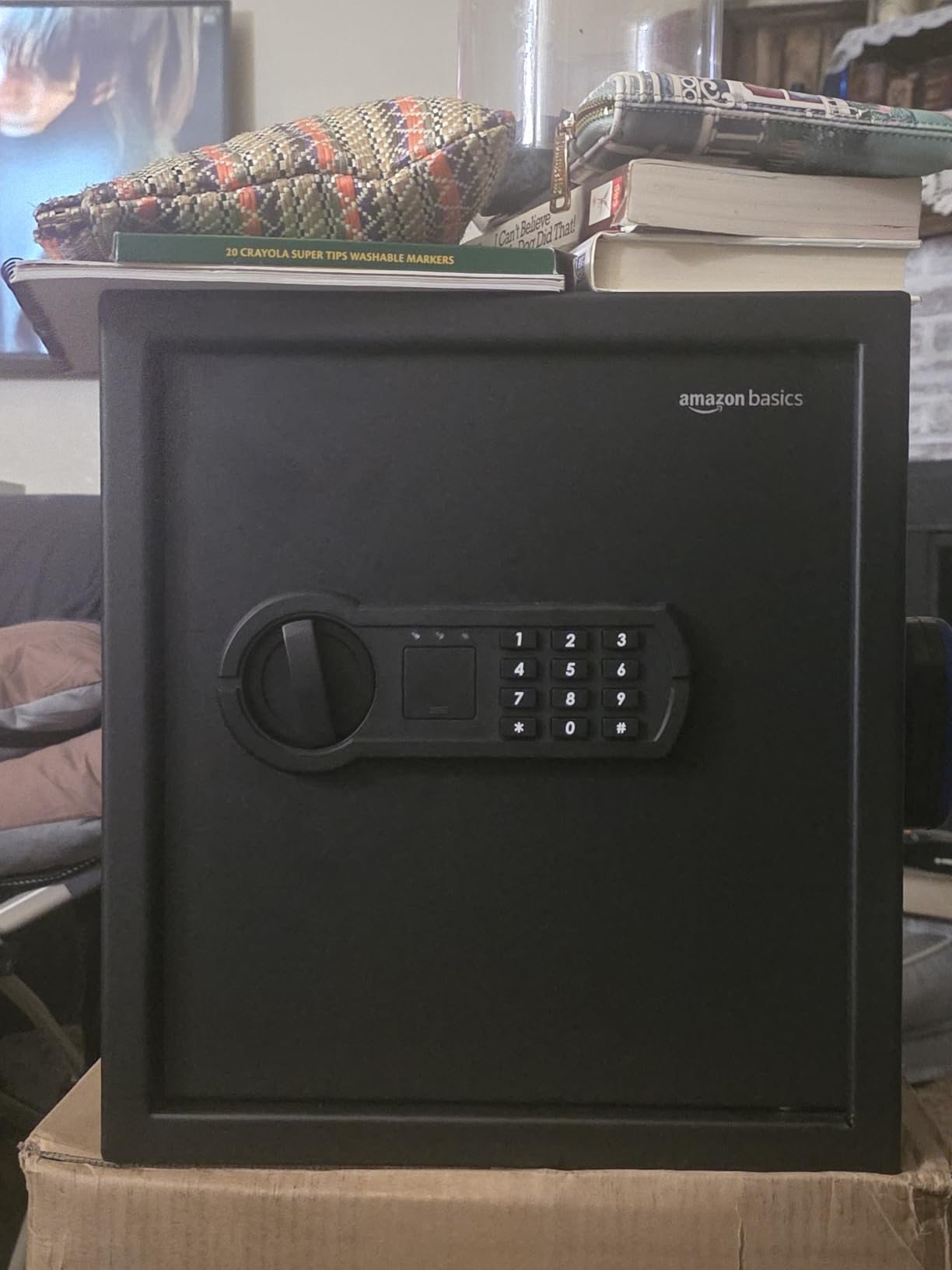 Amazon Basics Steel Home Security Safe with Electronic Keypad, Programmable Combination Lock for Documents, Jewelry, Valuables, Removable Shelf, 1.52 Cubic Feet, Black, 13.8
