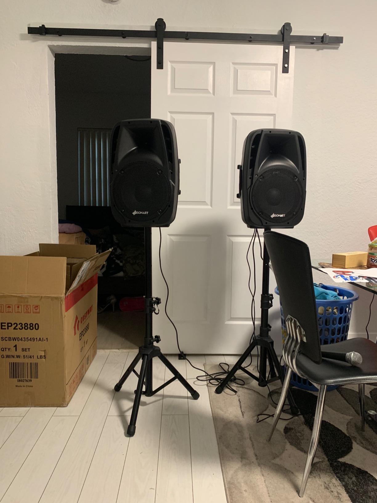 Costzon Portable 1600W 2-Way Powered PA Speaker System, Professional DJ Speakers with Active + Passive Loud Set, 2 Stands, Microphone, Bluetooth, USB/SD Card Input, FM Radio,Remote (2-Way) customer photo 2