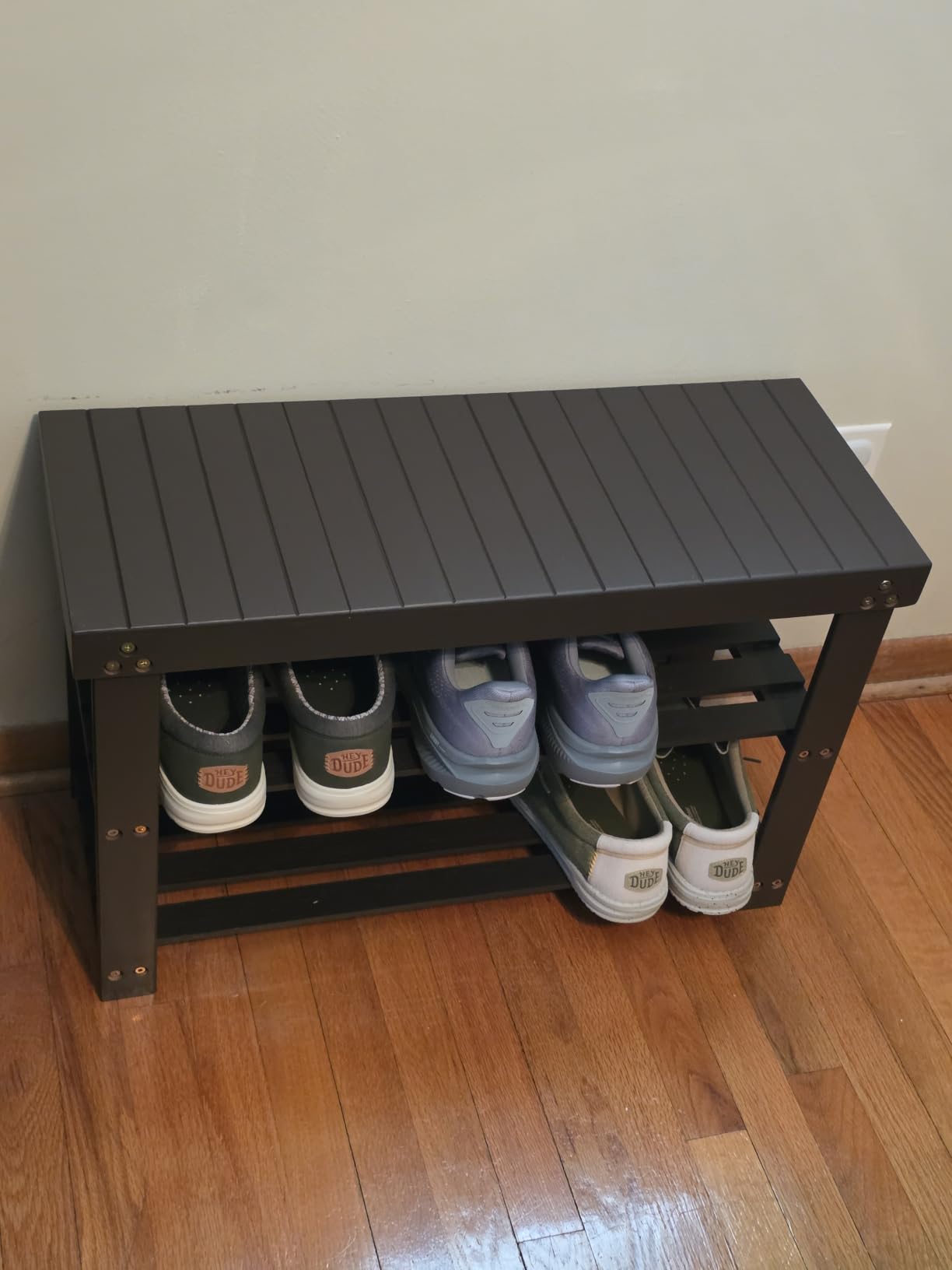Pipishell 3 Tier Bamboo Shoe Rack Bench for Entryway, Brown customer photo 1
