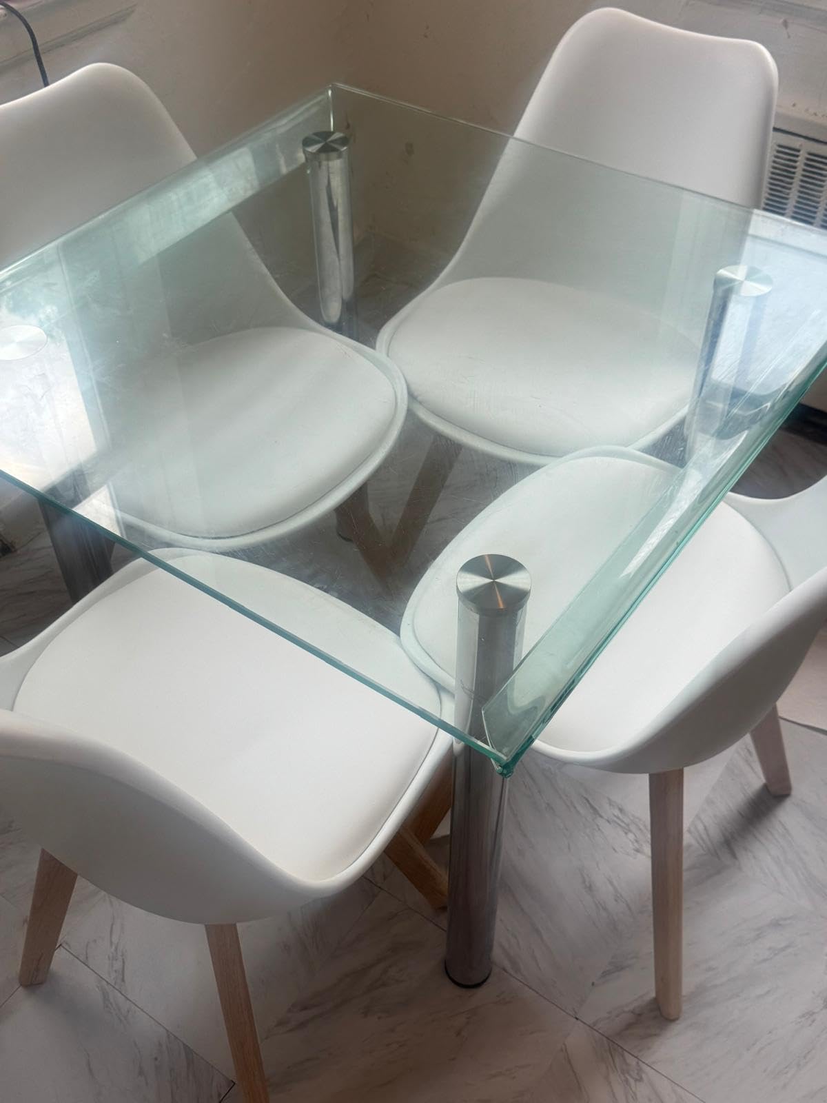 CangLong Dining Chairs Set of 4, Mid Century Modern Kitchen and Dining Chair, Soft Padded Dining Desk Chairs with Wood Legs, for Kitchen, Dining, Living Room & Bedroom, White customer photo 2
