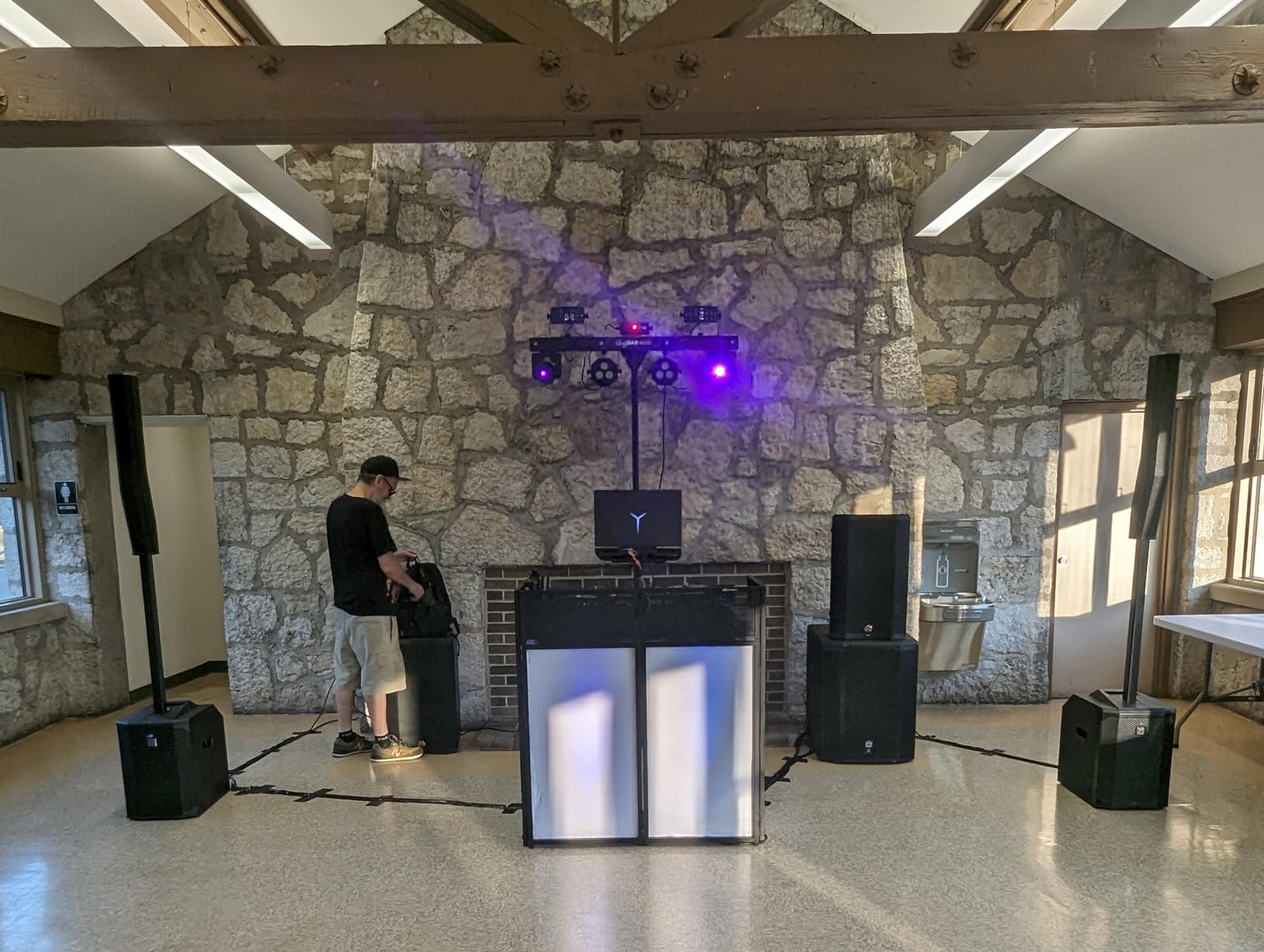 AxcessAbles Portable DJ Facade Booth with Black and White Lighting Scrims, Carry Cases | Standing DJ Table - 40