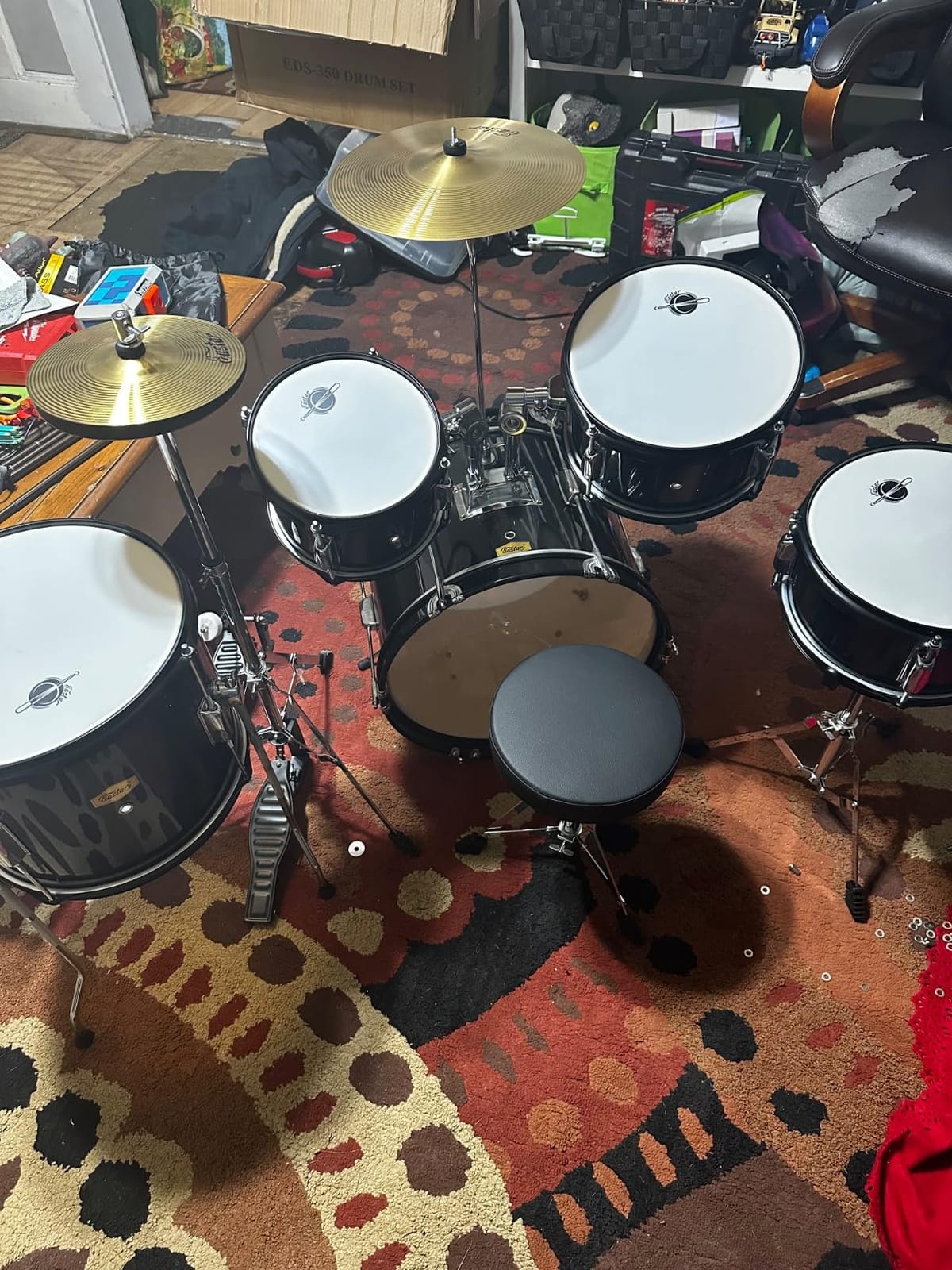 Eastar Drum Set for Kids - 16 inch 5-Piece Drum Kit for Beginners with Adjustable Throne and Cymbal, Pedal & Drumsticks, Metallic Blue (EDS-350MBE) customer photo 2