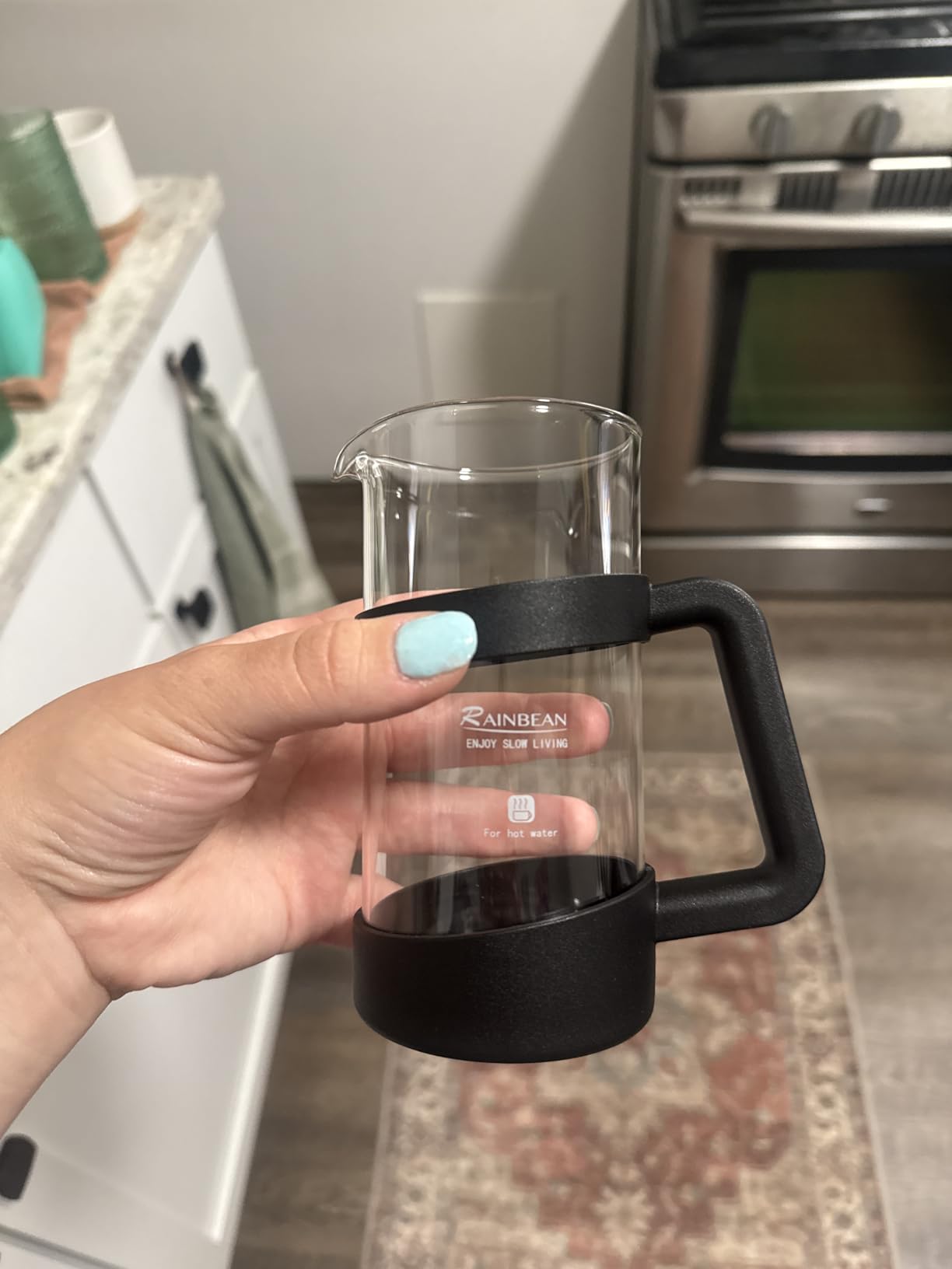 RAINBEAN Mini French Press Coffee Maker, 12 oz, Camping Coffee Press Pot, Small French Press, Tea and Frothed Milk Press (Black, 12 oz) customer photo 1