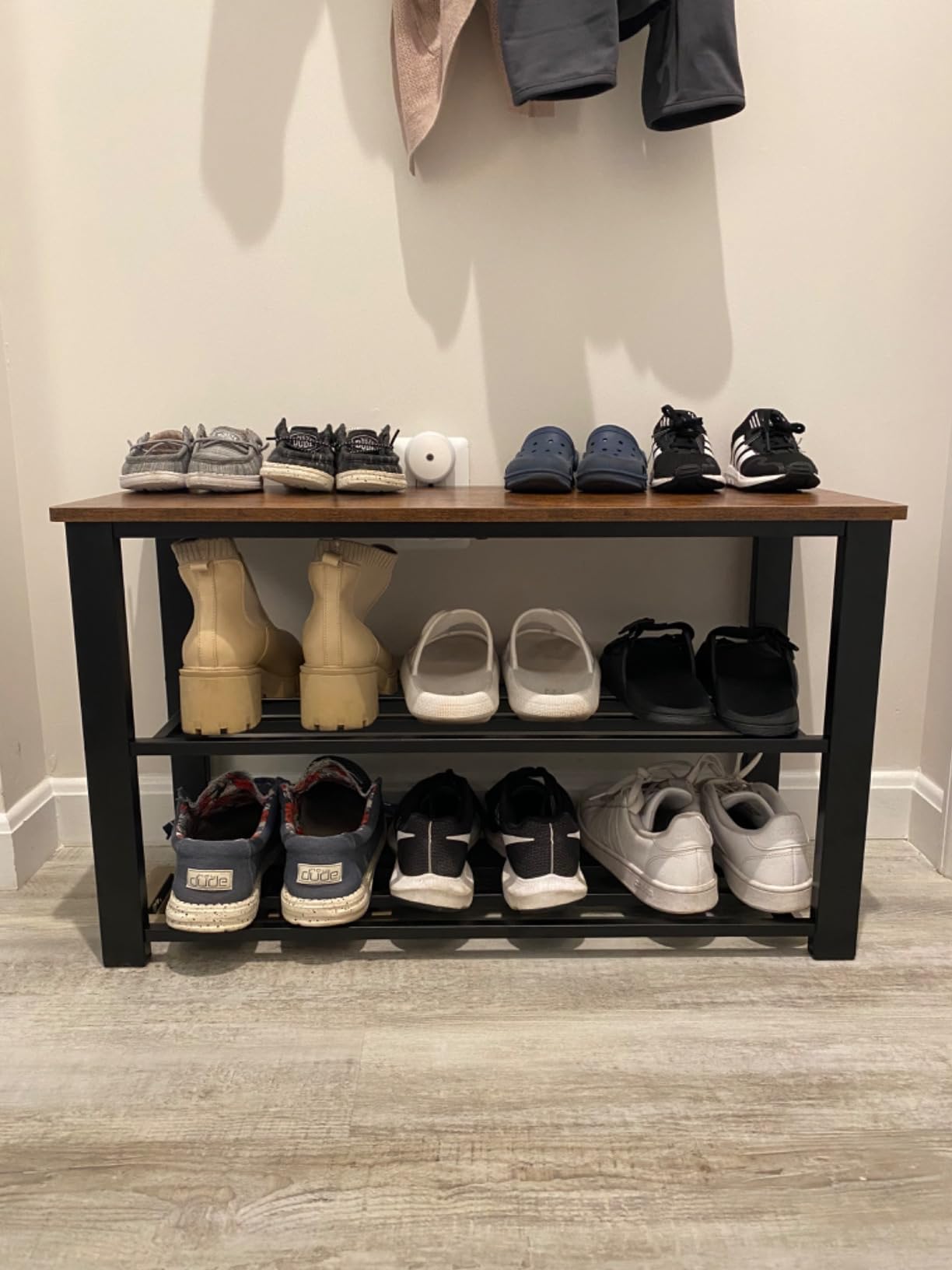 Simple Houseware Wooden Top Shoe Rack Bench for Entryway, Rustic Brown customer photo 2