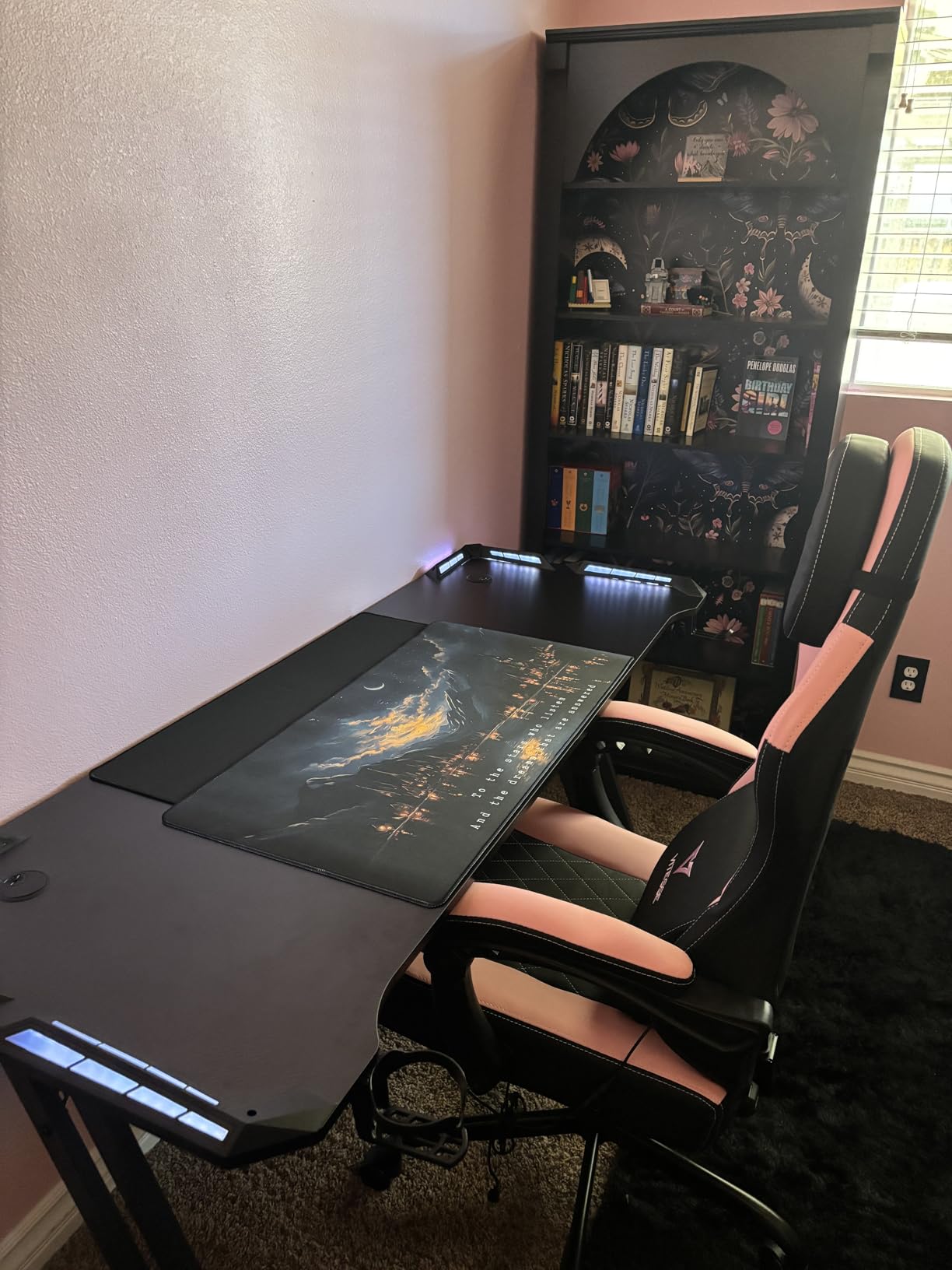 HLDIRECT 63 Inch Gaming Desk Z Shaped Carbon Fiber Computer Desk with LED customer photo 2